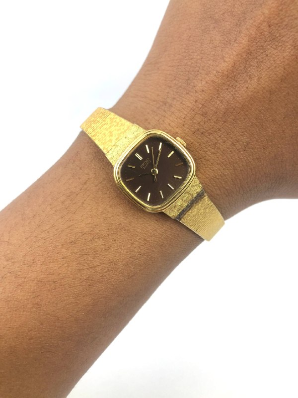 SEIKO 1421-5090 QUARTZ BROWN DIAL GOLD CASE
