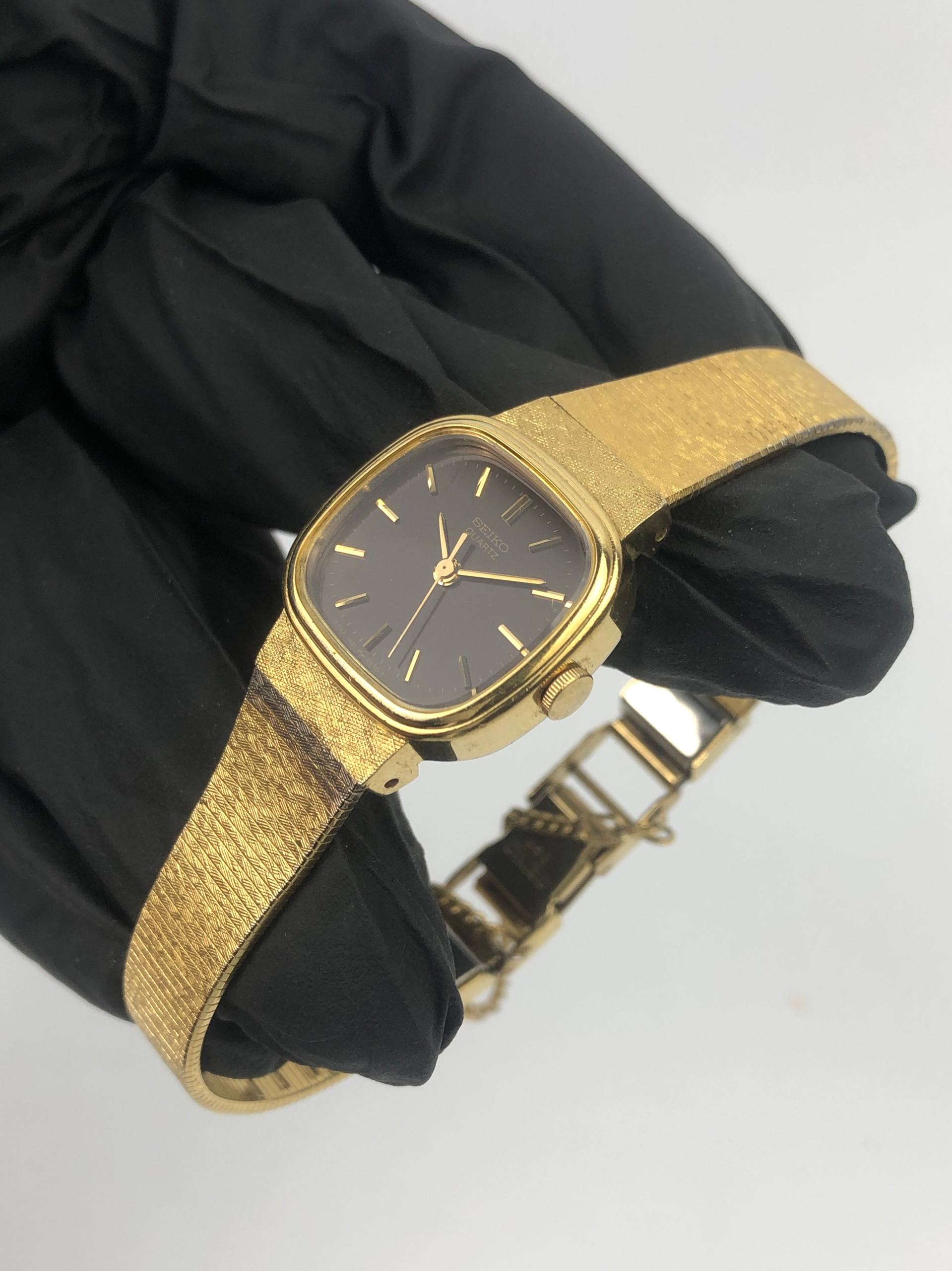 SEIKO 1421-5090 QUARTZ BROWN DIAL GOLD CASE - Gambar 3