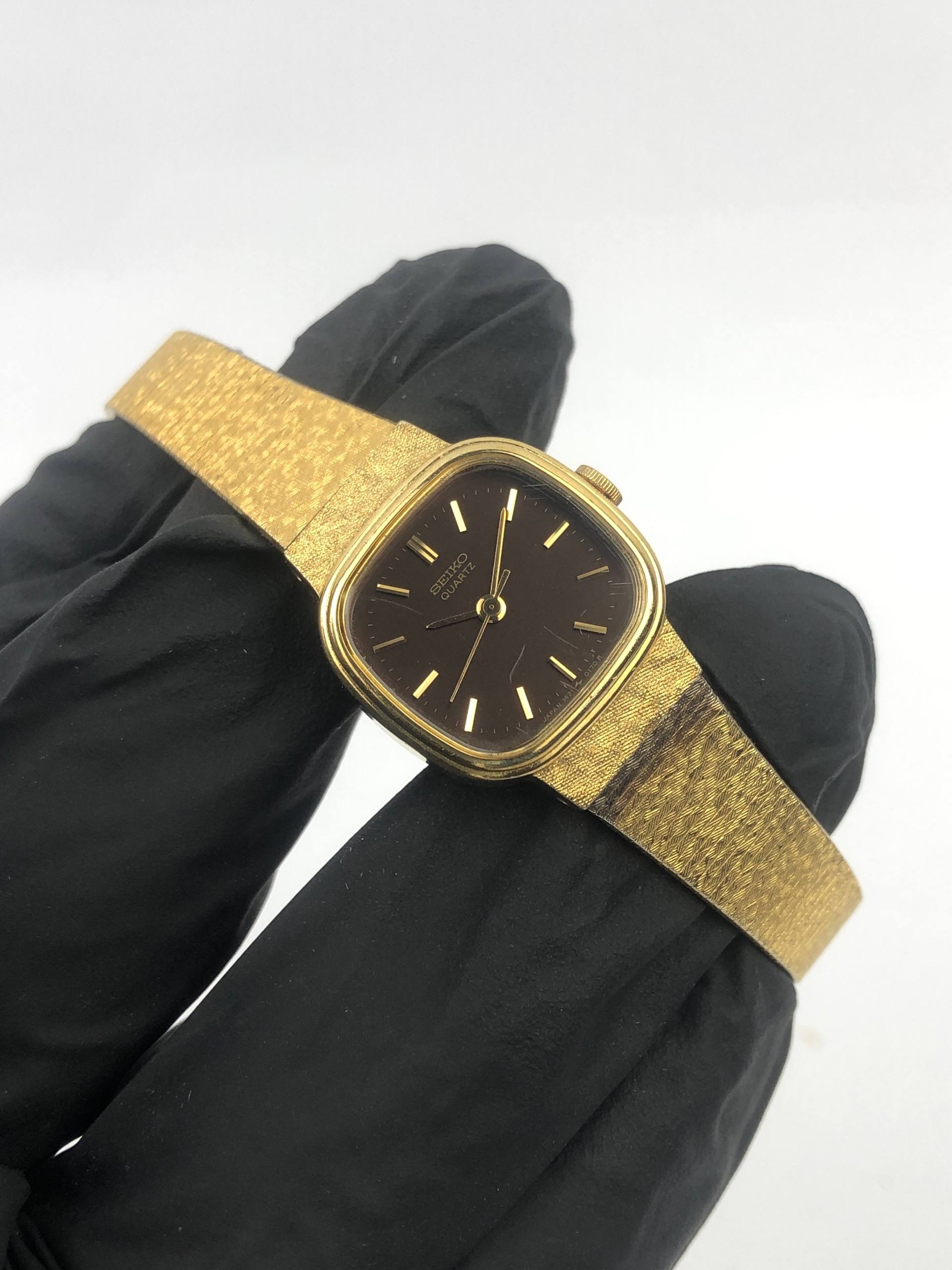 SEIKO 1421-5090 QUARTZ BROWN DIAL GOLD CASE - Gambar 4