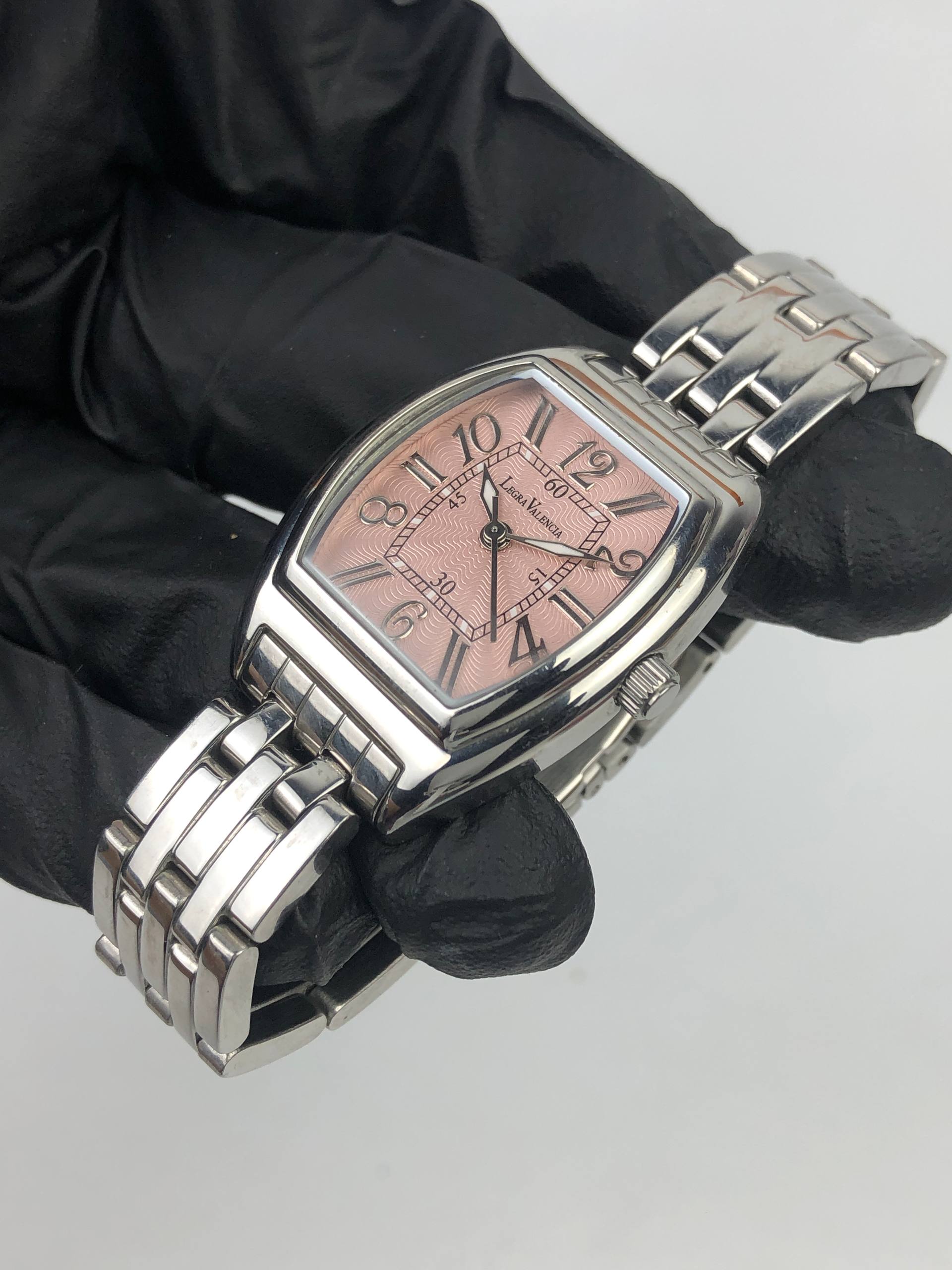 LEGRA VALENCIA LADIES TONNEAU PINK GUILLOCHE DIAL STAINLESS STEEL WATCH - Gambar 4