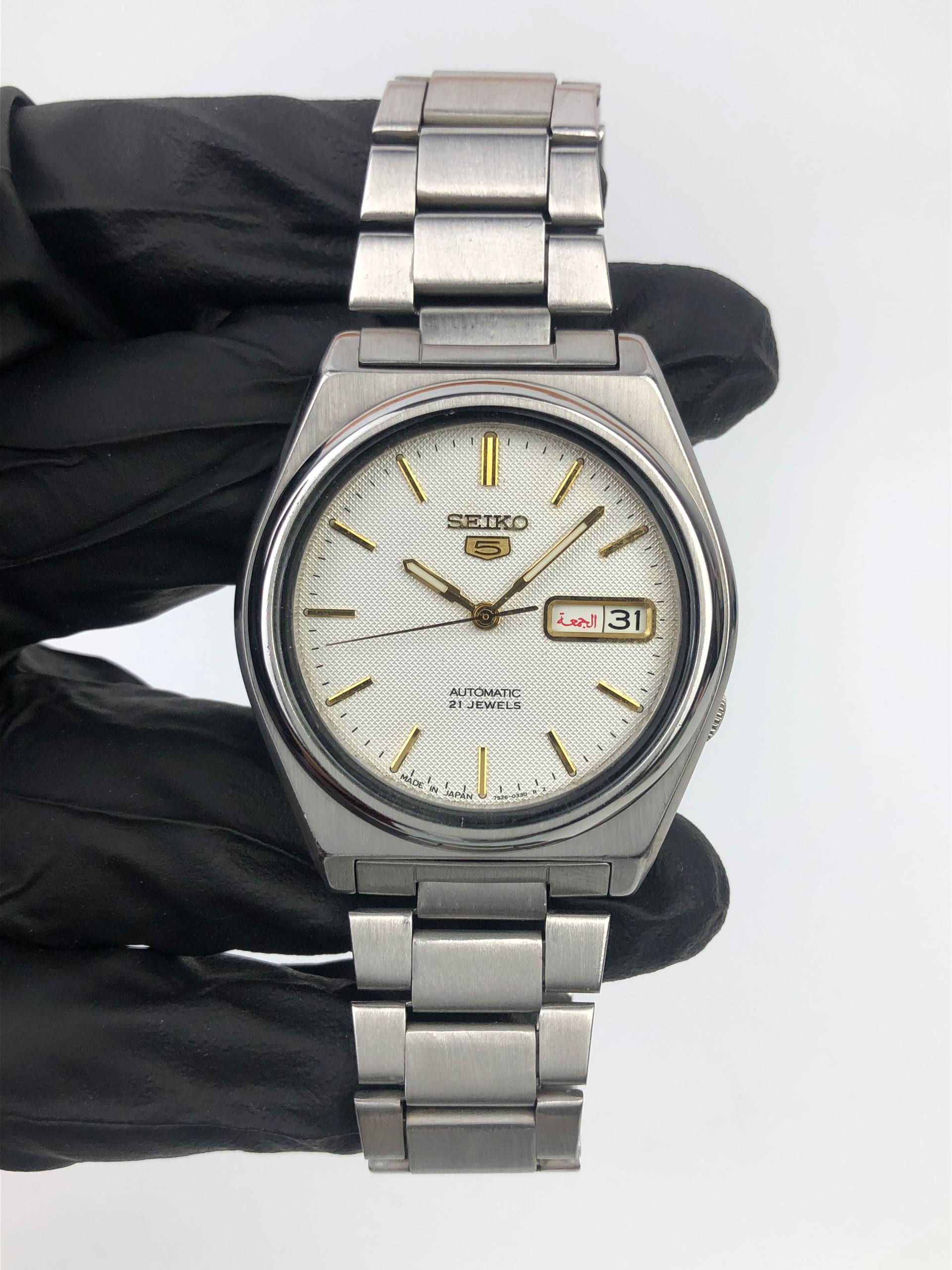 SEIKO 5 AUTOMATIC 21 JEWELS 7S26-8760 WHITE GRID PATTERN DIAL MADE IN JAPAN - Gambar 2
