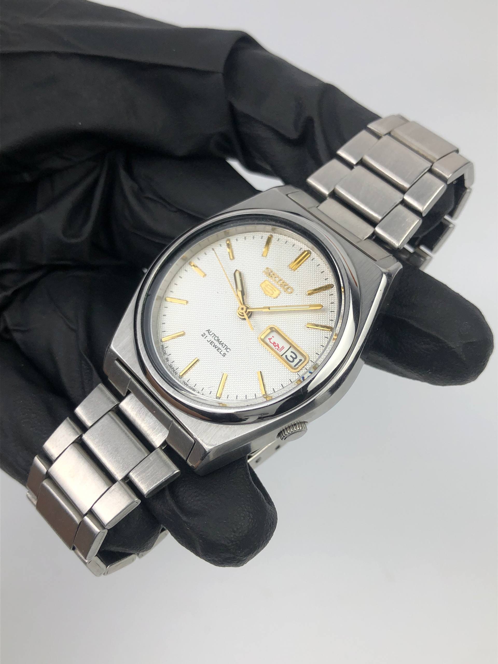 SEIKO 5 AUTOMATIC 21 JEWELS 7S26-8760 WHITE GRID PATTERN DIAL MADE IN JAPAN - Gambar 3