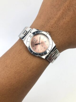 SEIKO QUARTZ 7N82-0620 PINK SUNBURST DIAL ORIGINAL STAINLESS STEEL LADIES WATCH