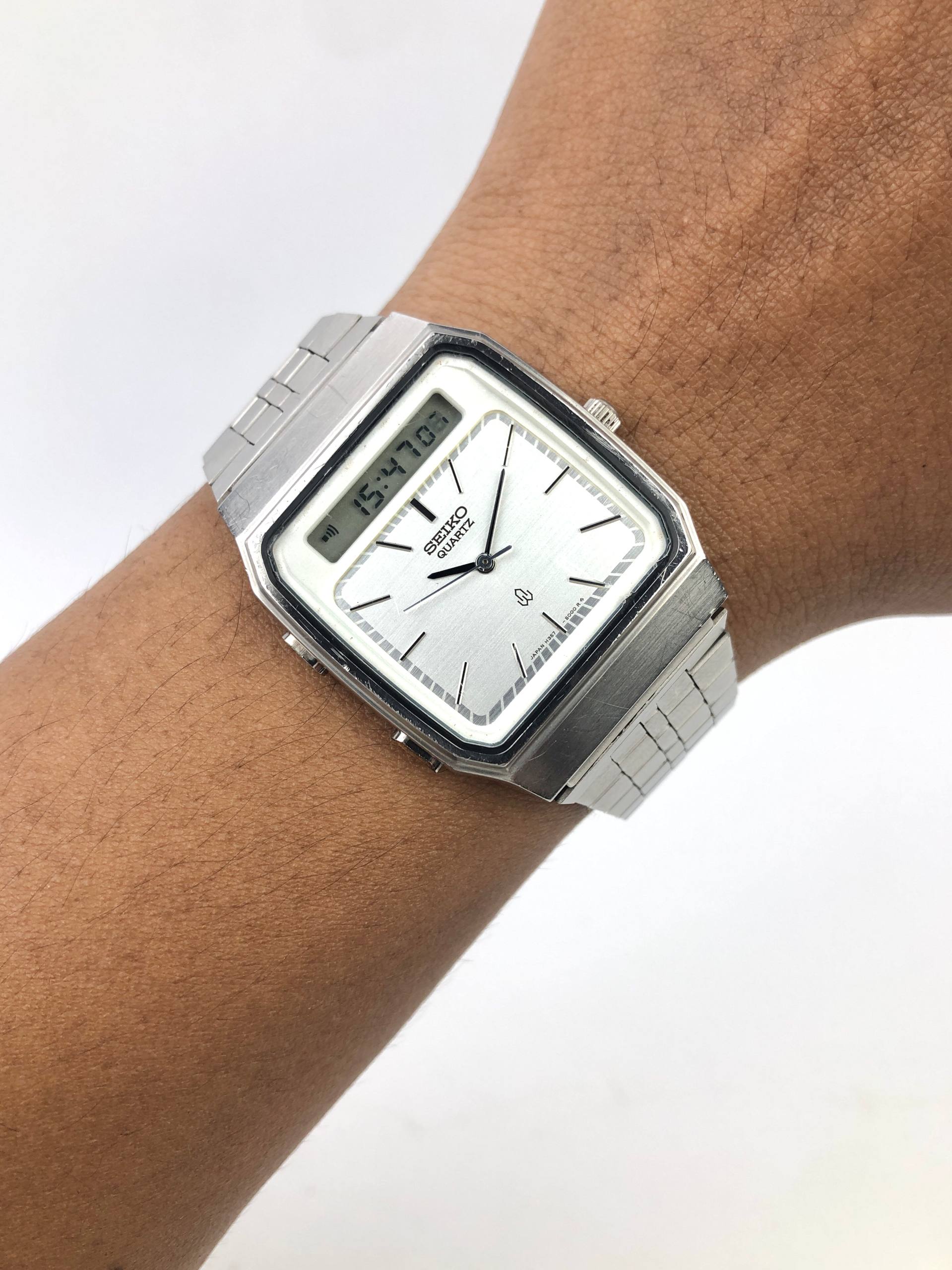 SEIKO H357-500A ANA-DIGI VINTAGE QUARTZ SILVER DIAL ALL ORIGINAL JAPAN