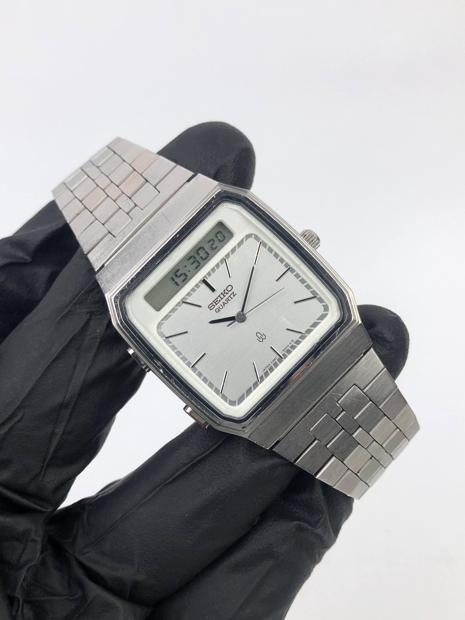 SEIKO H357-500A ANA-DIGI VINTAGE QUARTZ SILVER DIAL ALL ORIGINAL JAPAN - Gambar 4