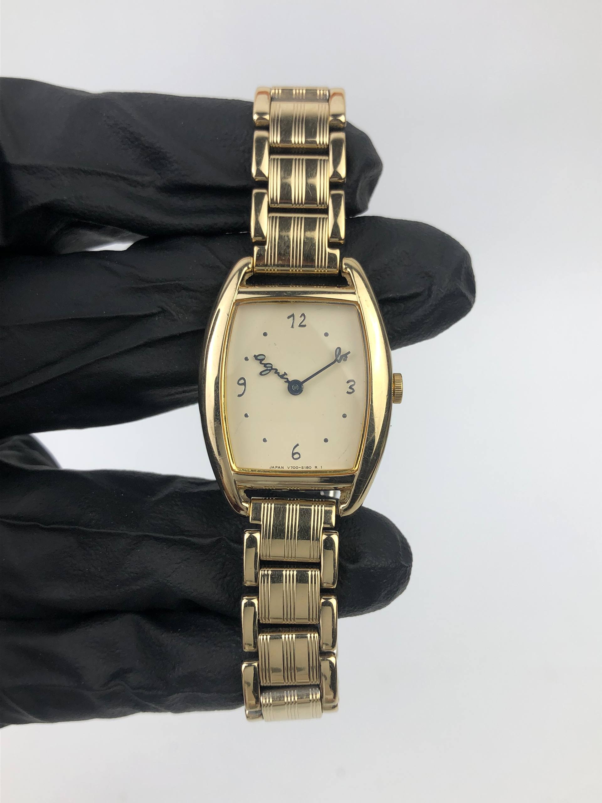 AGNÈS B. V700-9110 TONNEAU CHAMPAGNE DIAL TWO TONE QUARTZ JAPAN ORIGINAL - Gambar 2