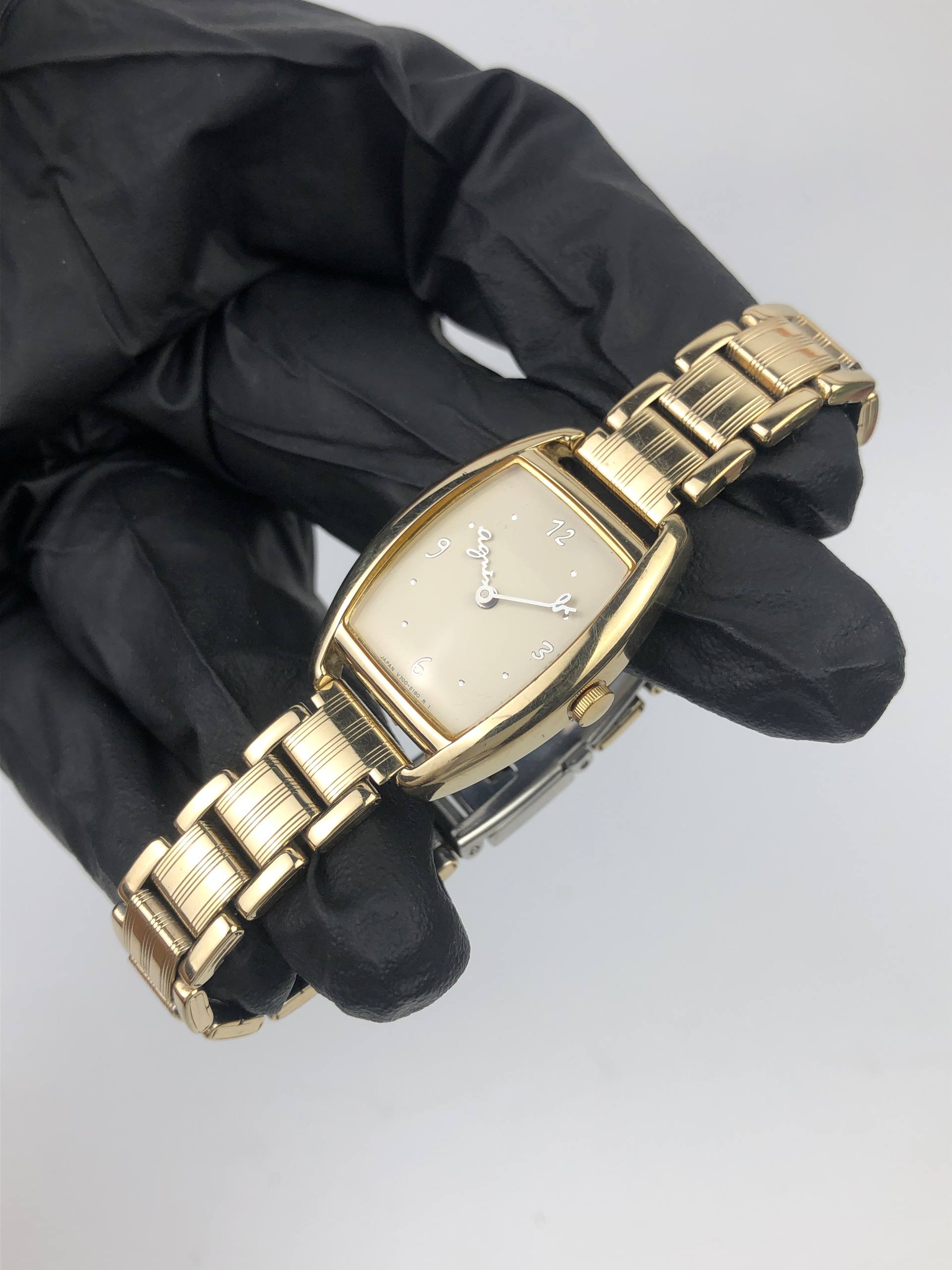 AGNÈS B. V700-9110 TONNEAU CHAMPAGNE DIAL TWO TONE QUARTZ JAPAN ORIGINAL - Gambar 3