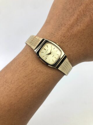 ALBA ESTATE 1400-5050 TEXTURED LINEN DIAL CHAMPAGNE GOLD QUARTZ JAPAN ORIGINAL