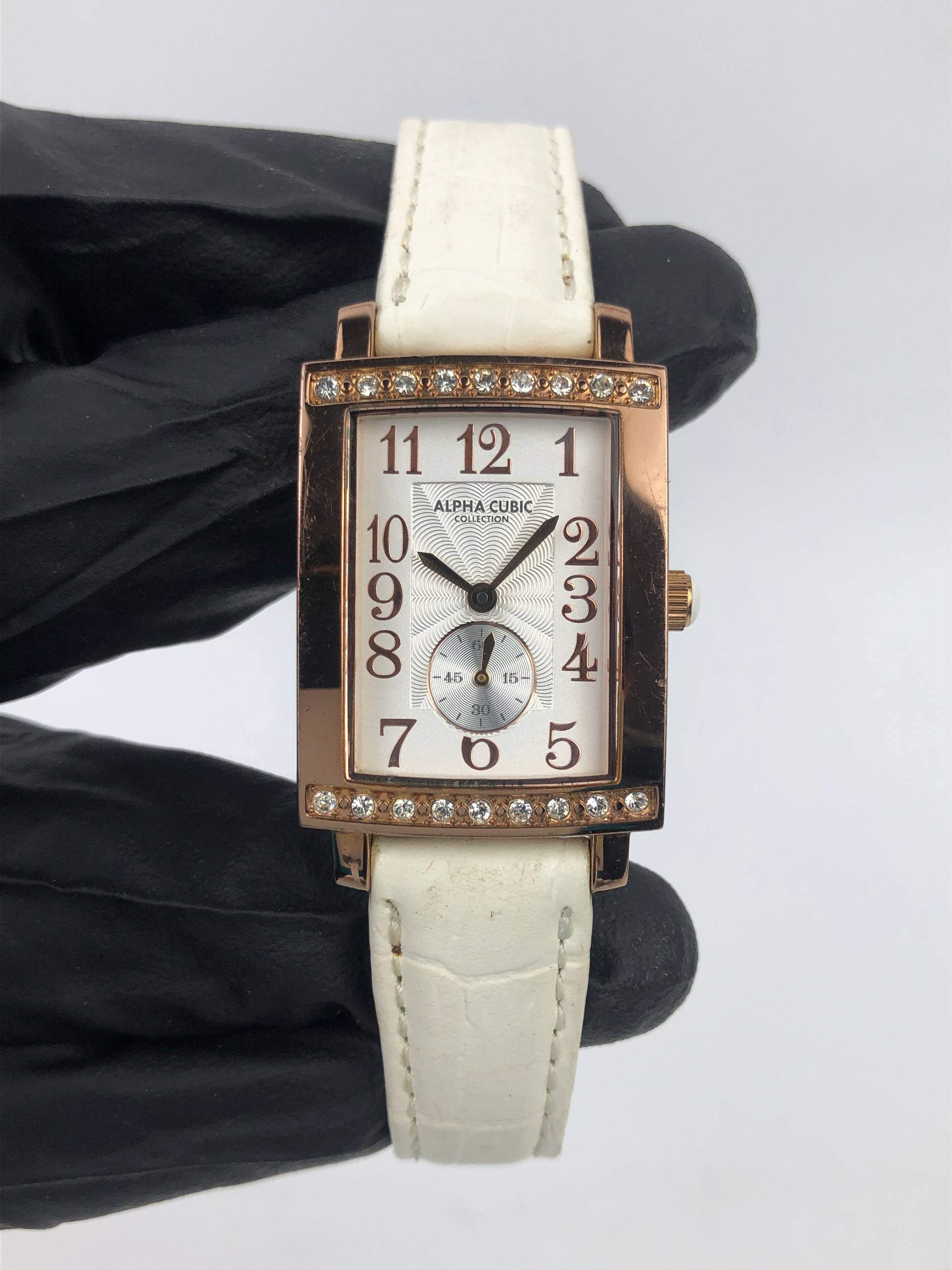 ALPHA CUBIC NOEVIR TANK QUARTZ SMALL SECOND ROSE GOLD DRESS WATCH JAPAN - Gambar 2