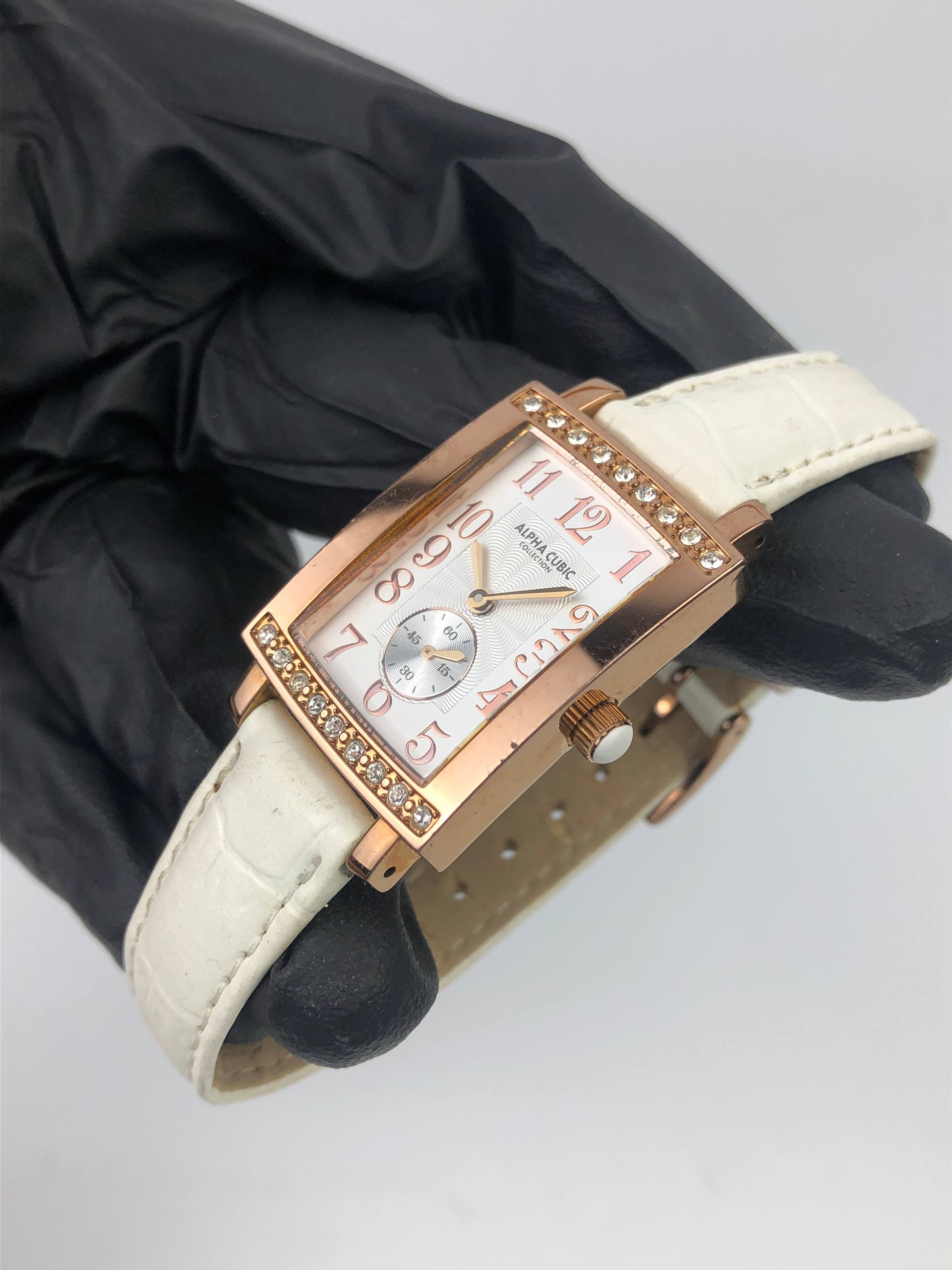 ALPHA CUBIC NOEVIR TANK QUARTZ SMALL SECOND ROSE GOLD DRESS WATCH JAPAN - Gambar 3