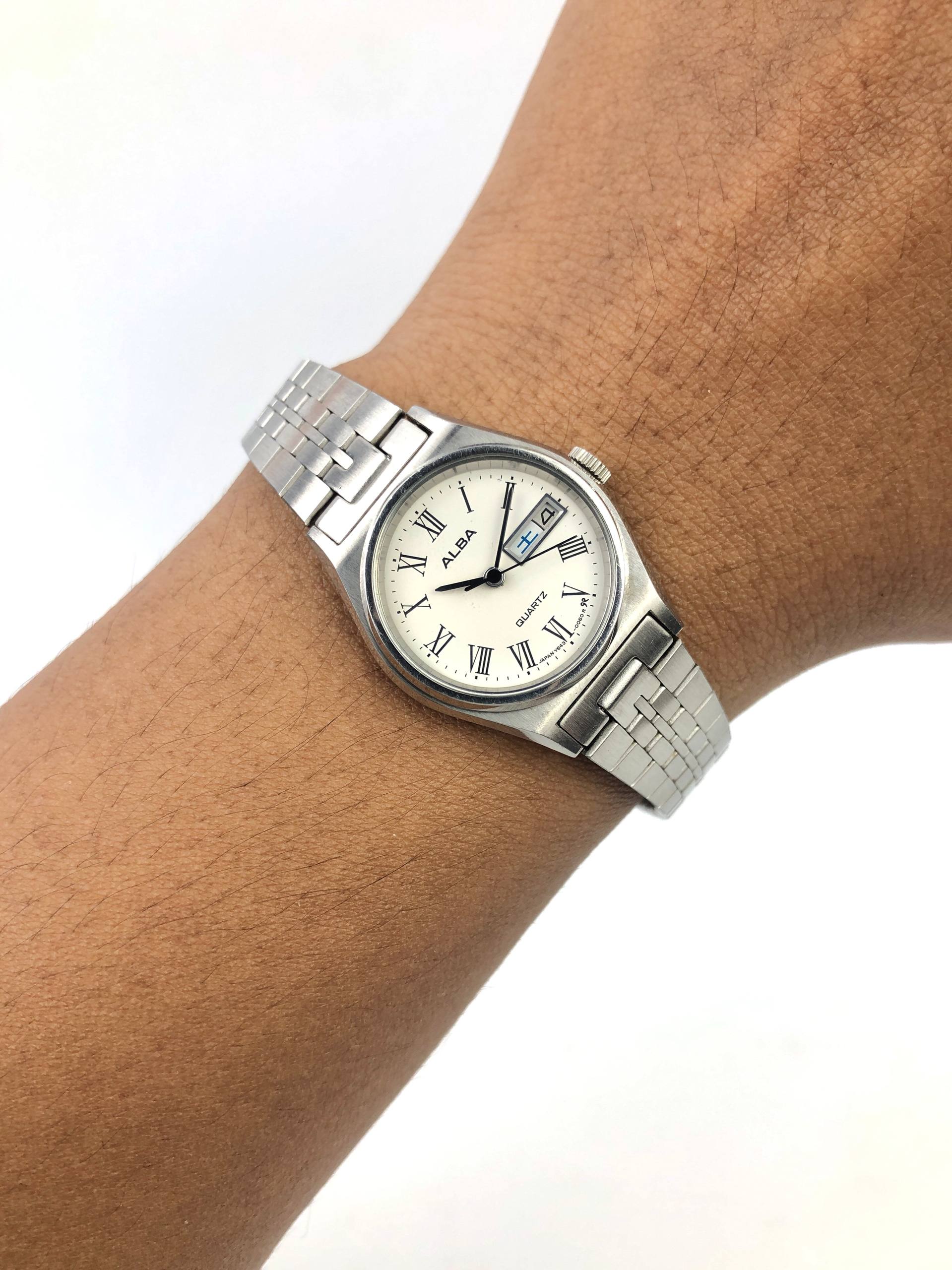 ALBA V643-0040 LADIES QUARTZ DAY DATE WHITE ROMAN DIAL ORIGINAL JAPAN