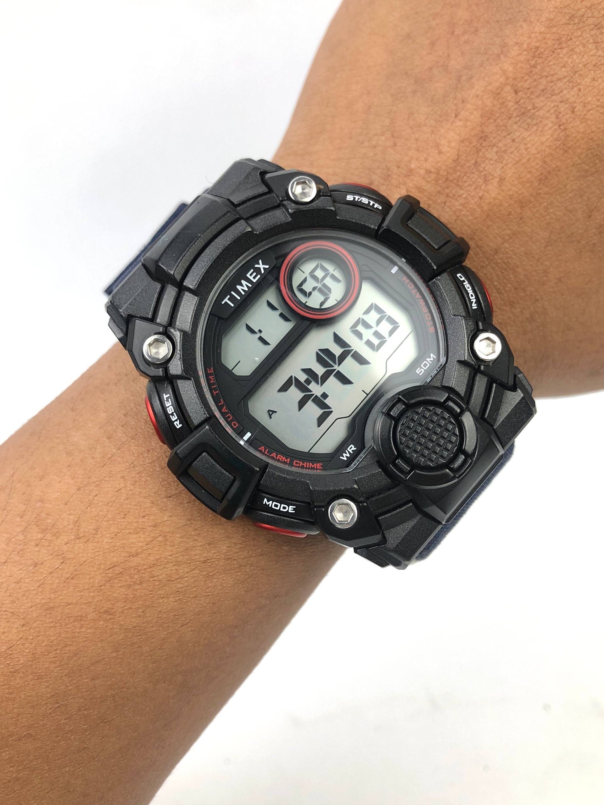 TIMEX TWSM27600 DIGITAL SPORT WATCH 50M WR INDIGLO BLACK RED