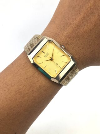 CITIZEN QUARTZ 6050-S15475 GOLD DIAL VINTAGE DRESS WATCH ORIGINAL MESH BRACELET JAPAN