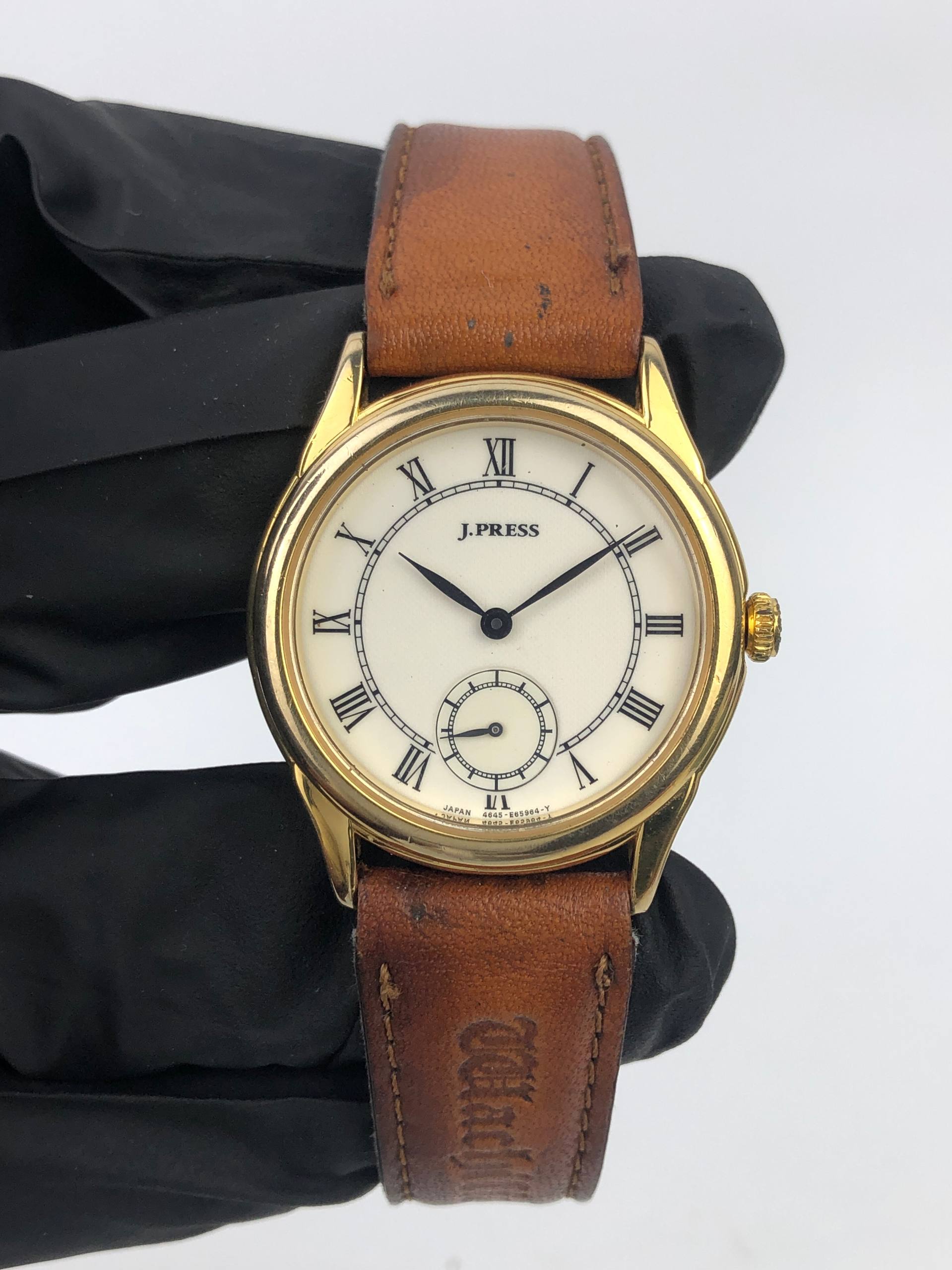 CITIZEN J.PRESS SMALL SECOND ROMAN DIAL DRESS WATCH GOLD TONE QUARTZ ORIGINAL JAPAN - Gambar 2