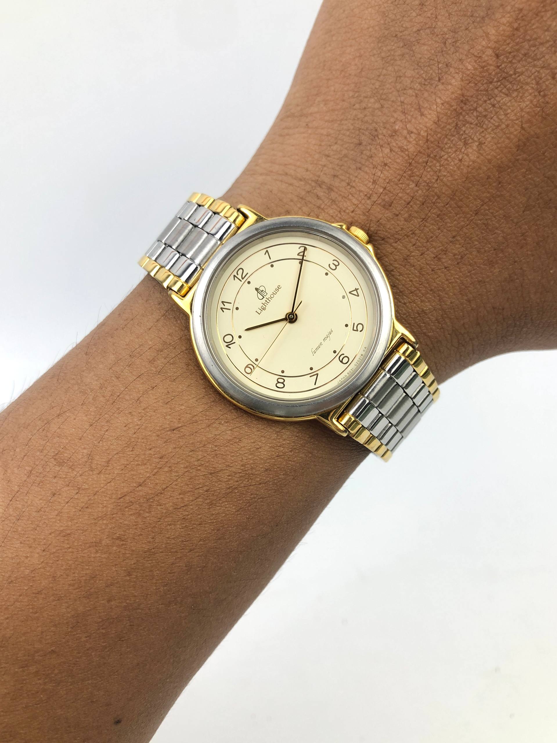 CITIZEN LIGHTHOUSE QUARTZ 6031 ORIGINAL JAPAN TWO TONE DRESS WATCH VINTAGE