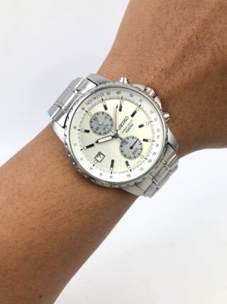 SEIKO CHRONOGRAPH 7T94-0AH0 WHITE DIAL UNIQUE DATE AT 9 ORIGINAL