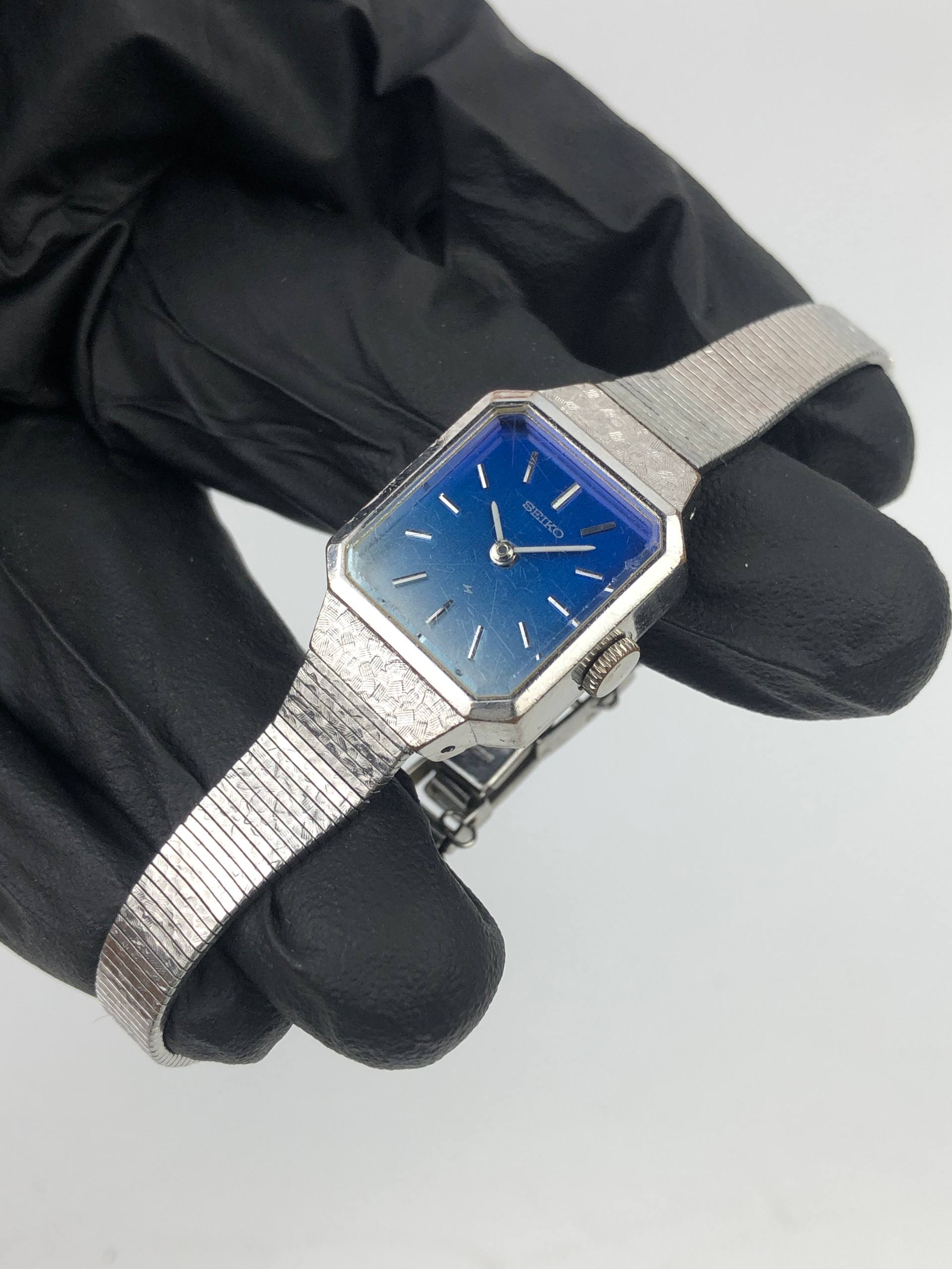 SEIKO LADIES SQUARE 11-4900 BLUE SUNBURST JAPAN - Gambar 3