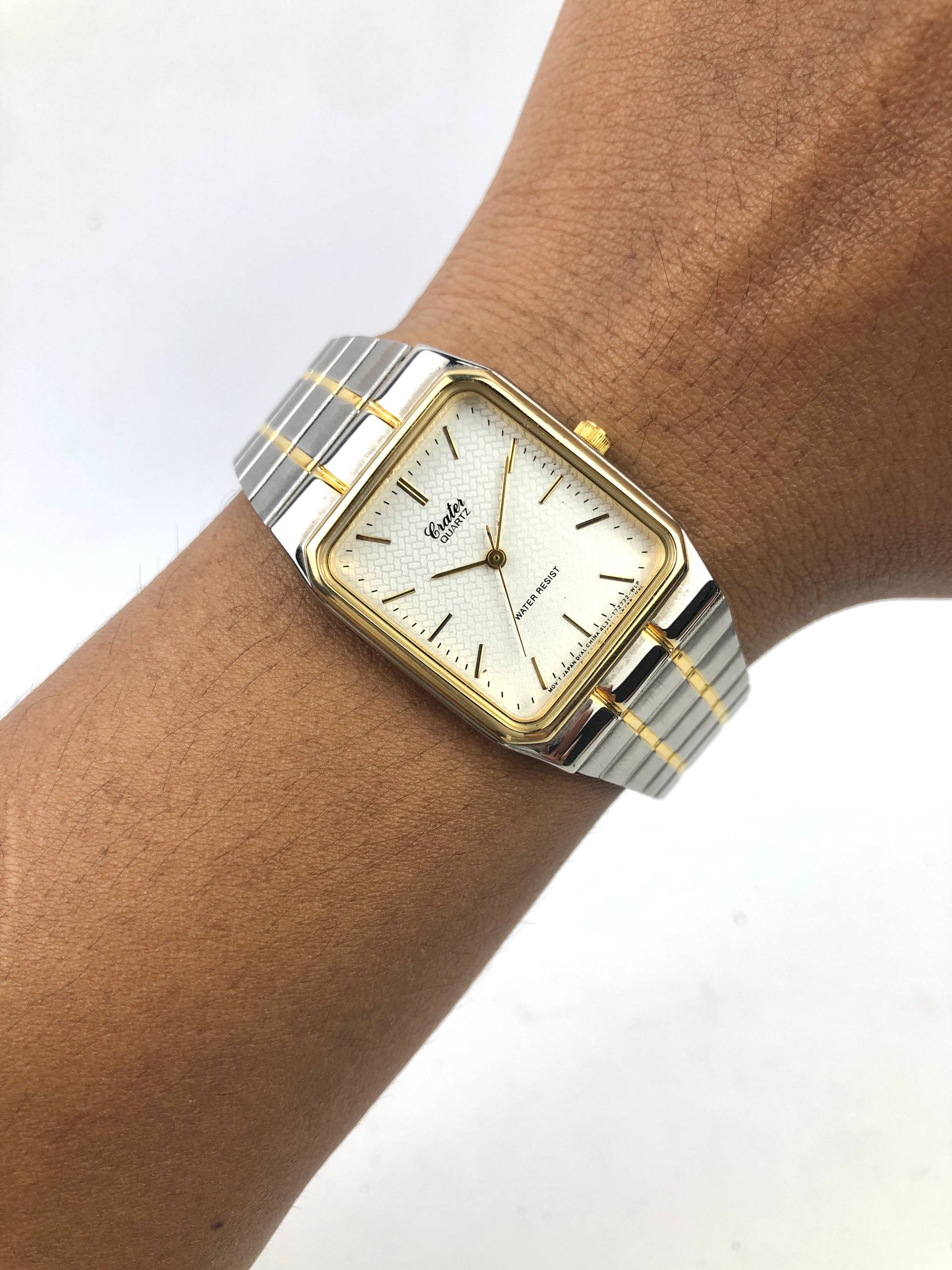 CRATER JAPAN QUARTZ TWO TONE RECTANGULAR DRESS WATCH