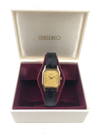 SEIKO QUARTZ LADIES 7321-5220 GOLD DIAL RECTANGULAR STEPED CASE JAPAN