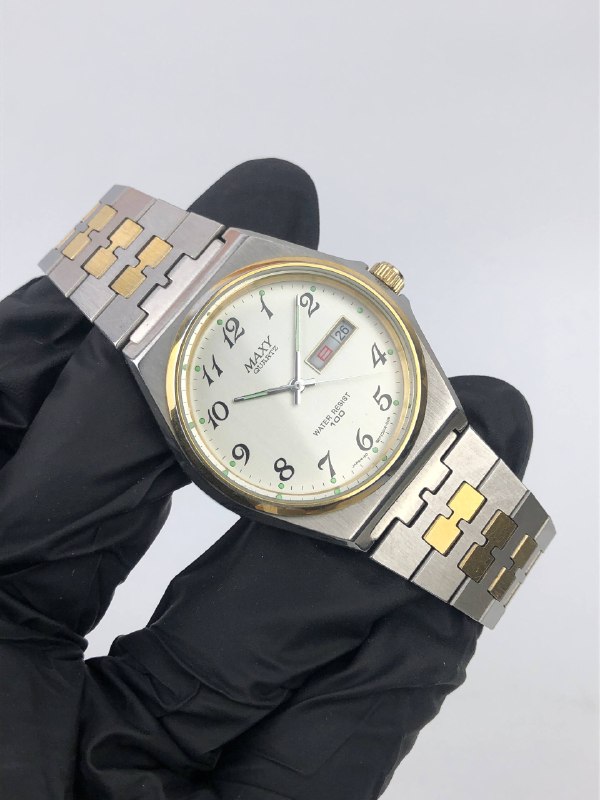 MAX QUARTZ DAY DATE TWO TONE TV CASE WHITE DIAL JAPAN QUARTZ ORIGINAL - Gambar 4