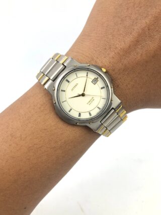 CITIZEN ATTESA TITANIUM 5510-F50069 TWO TONE DATE IVORY DIAL JAPAN ORIGINAL
