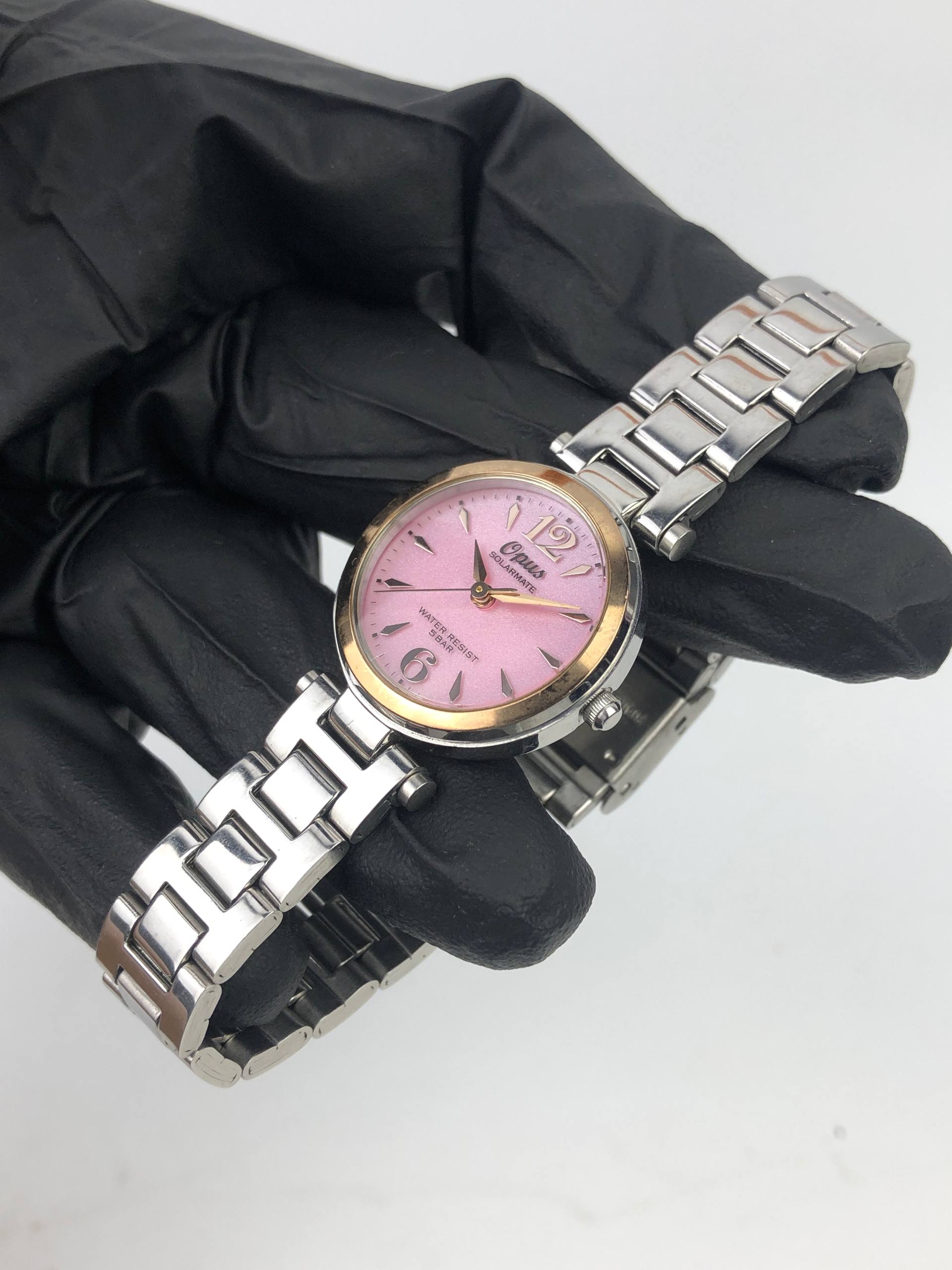 OPUS SOLARMATE EL31 PINK DIAL SOLAR JAPAN LADIES WATCH STAINLESS STEEL - Gambar 3