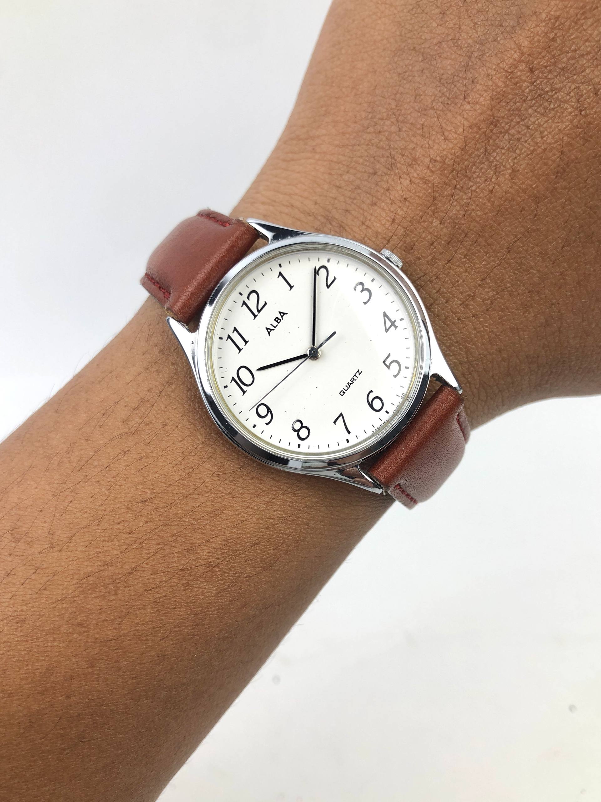 ALBA Y131-6310 QUARTZ JAPAN ARABIC NUMERAL CREAM DIAL LEATHER