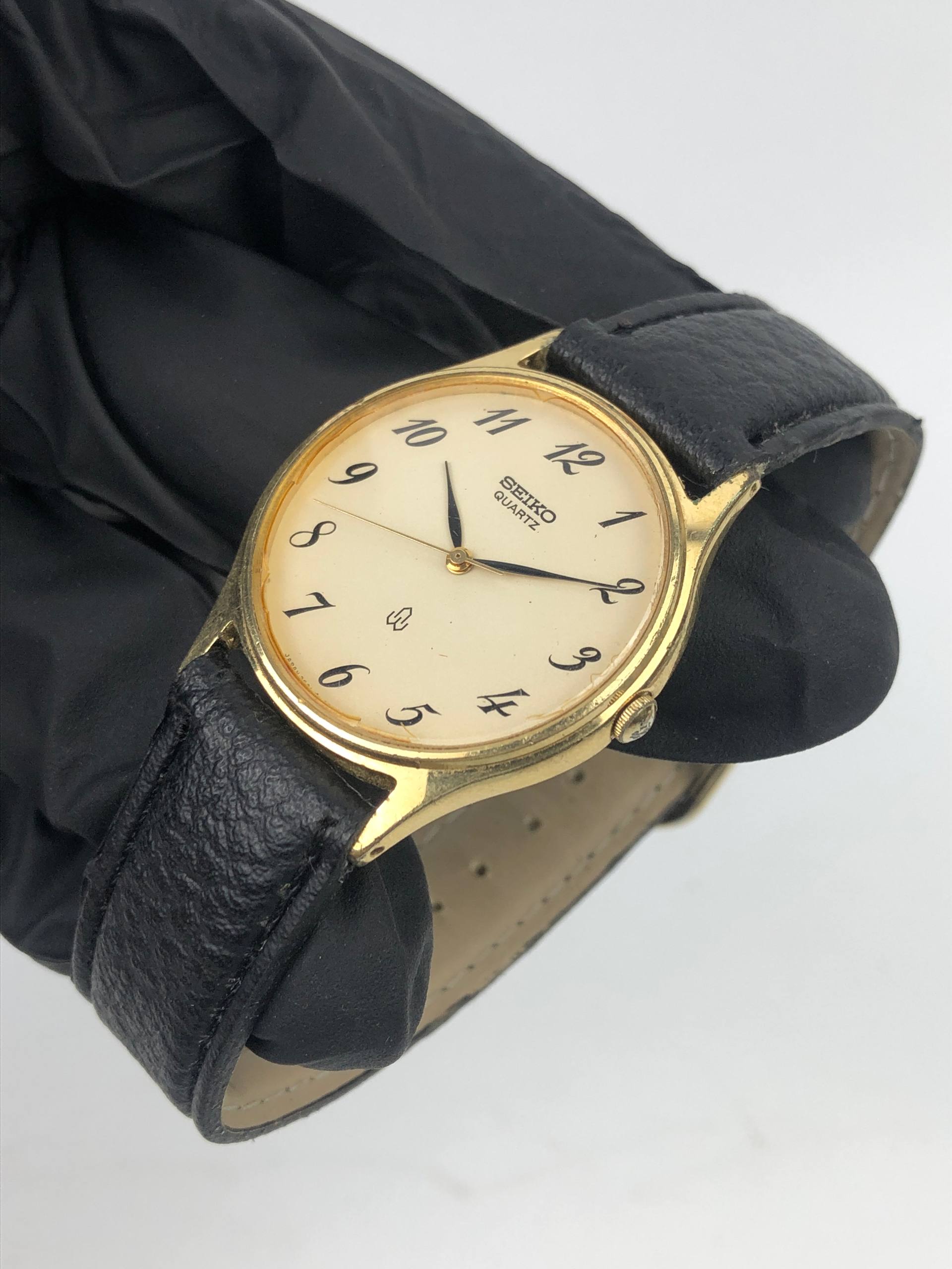 SEIKO QUARTZ 2622-0150 JAPAN GOLD TONE CREAM DIAL ARABIC NUMERAL LEATHER - Gambar 3