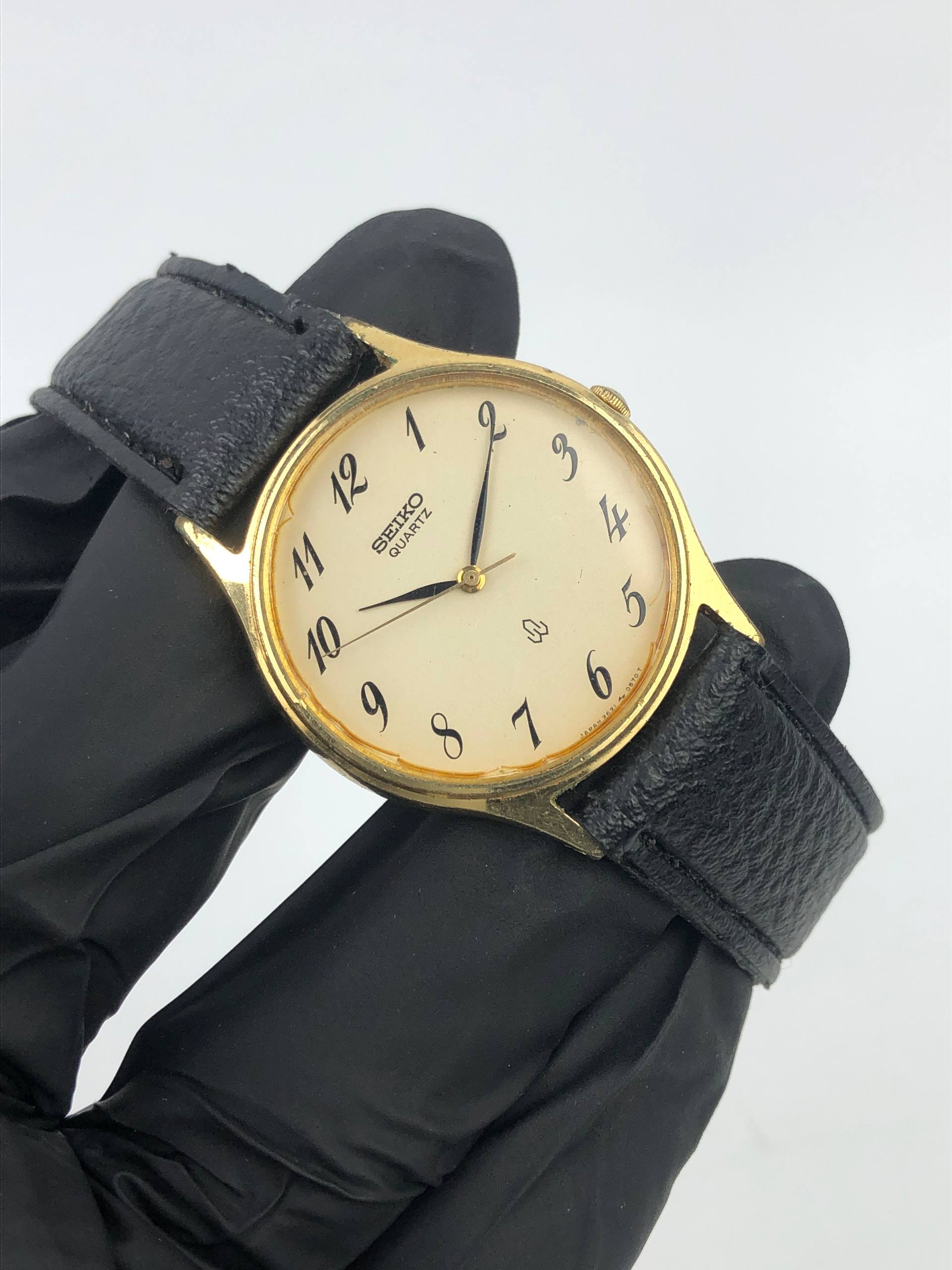 SEIKO QUARTZ 2622-0150 JAPAN GOLD TONE CREAM DIAL ARABIC NUMERAL LEATHER - Gambar 4
