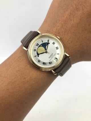 CASIO QUARTZ 5022 4A MOON PHASE ROMAN NUMERAL DATE GOLD TONE JAPAN