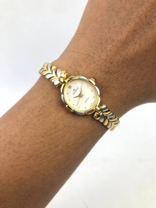 GRANDJOY SWISS QUARTZ 23K GOLD PLATED TWO-TONE LEAF LINK LADIES