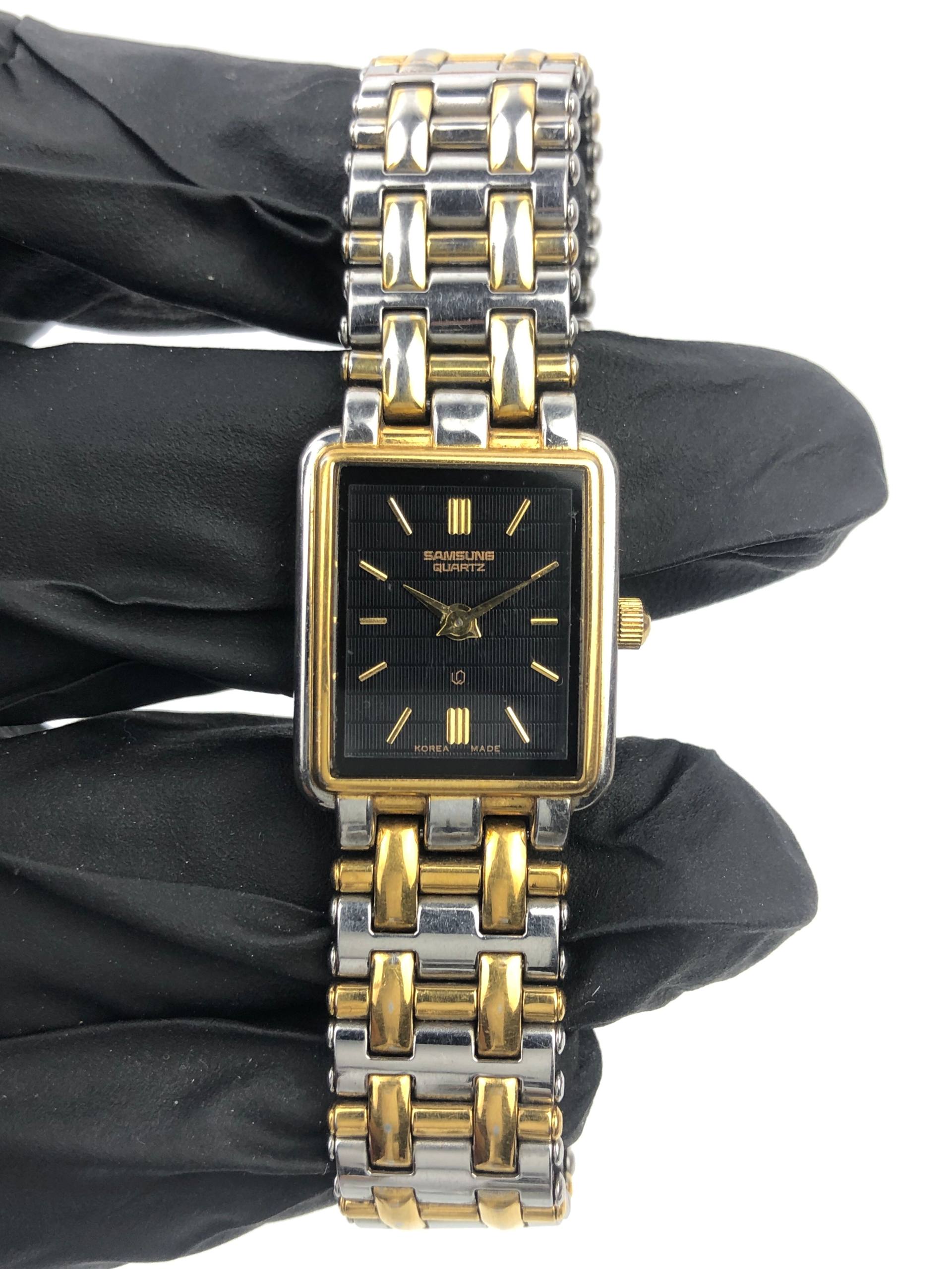 SAMSUNG QUARTZ KOREA TWO-TONE RECTANGULAR BRICK LINK DATE - Gambar 2