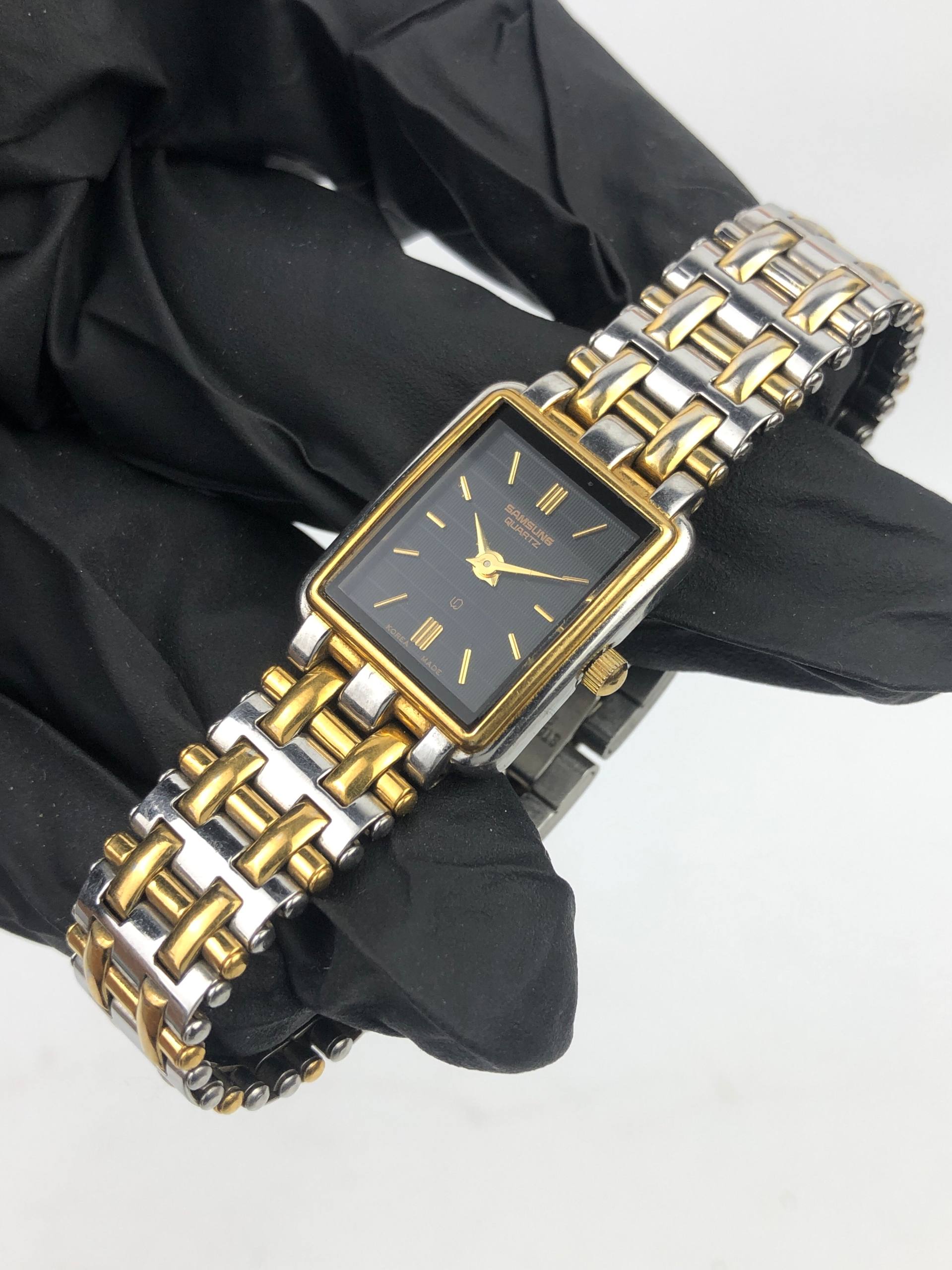 SAMSUNG QUARTZ KOREA TWO-TONE RECTANGULAR BRICK LINK DATE - Gambar 3