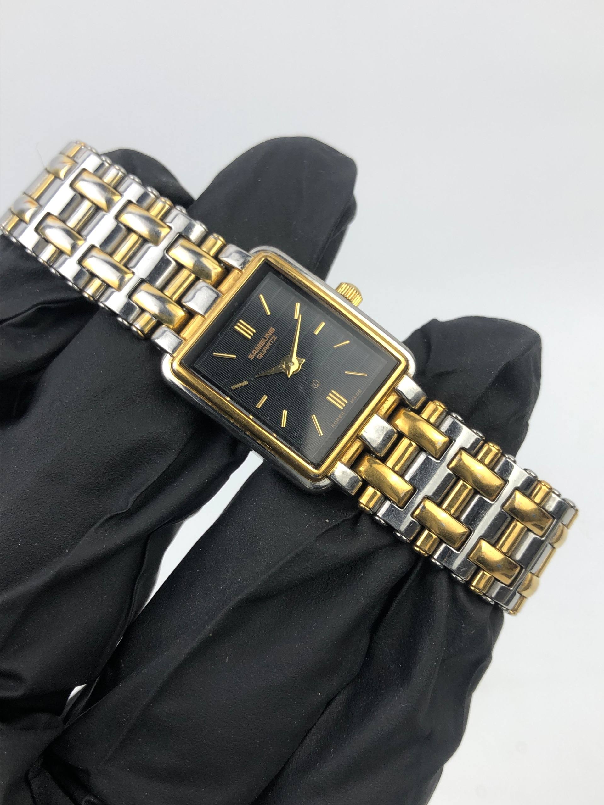 SAMSUNG QUARTZ KOREA TWO-TONE RECTANGULAR BRICK LINK DATE - Gambar 4
