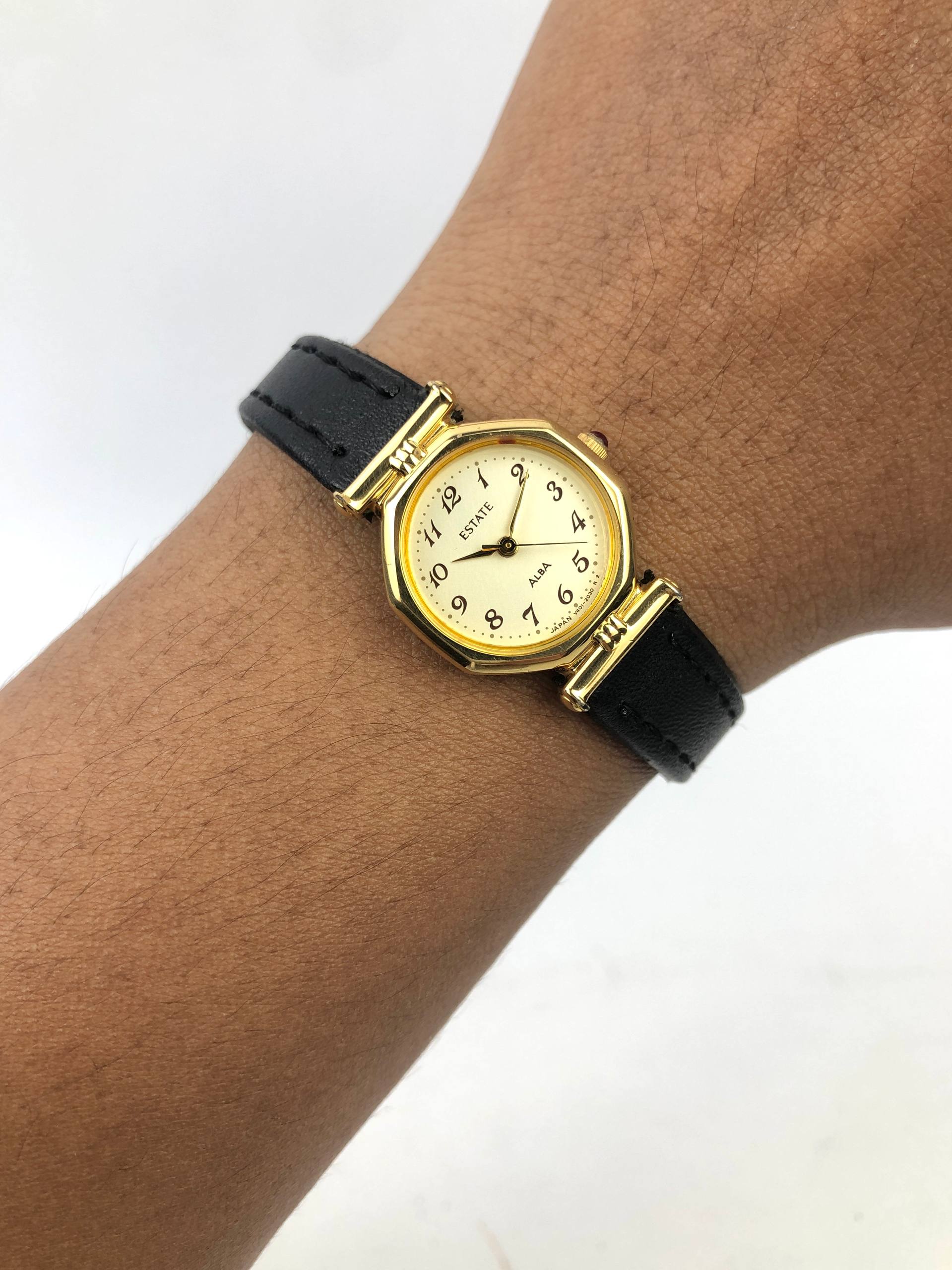 ALBA ESTATE OCTAGON V401-0810 GOLD QUARTZ JAPAN LEATHER