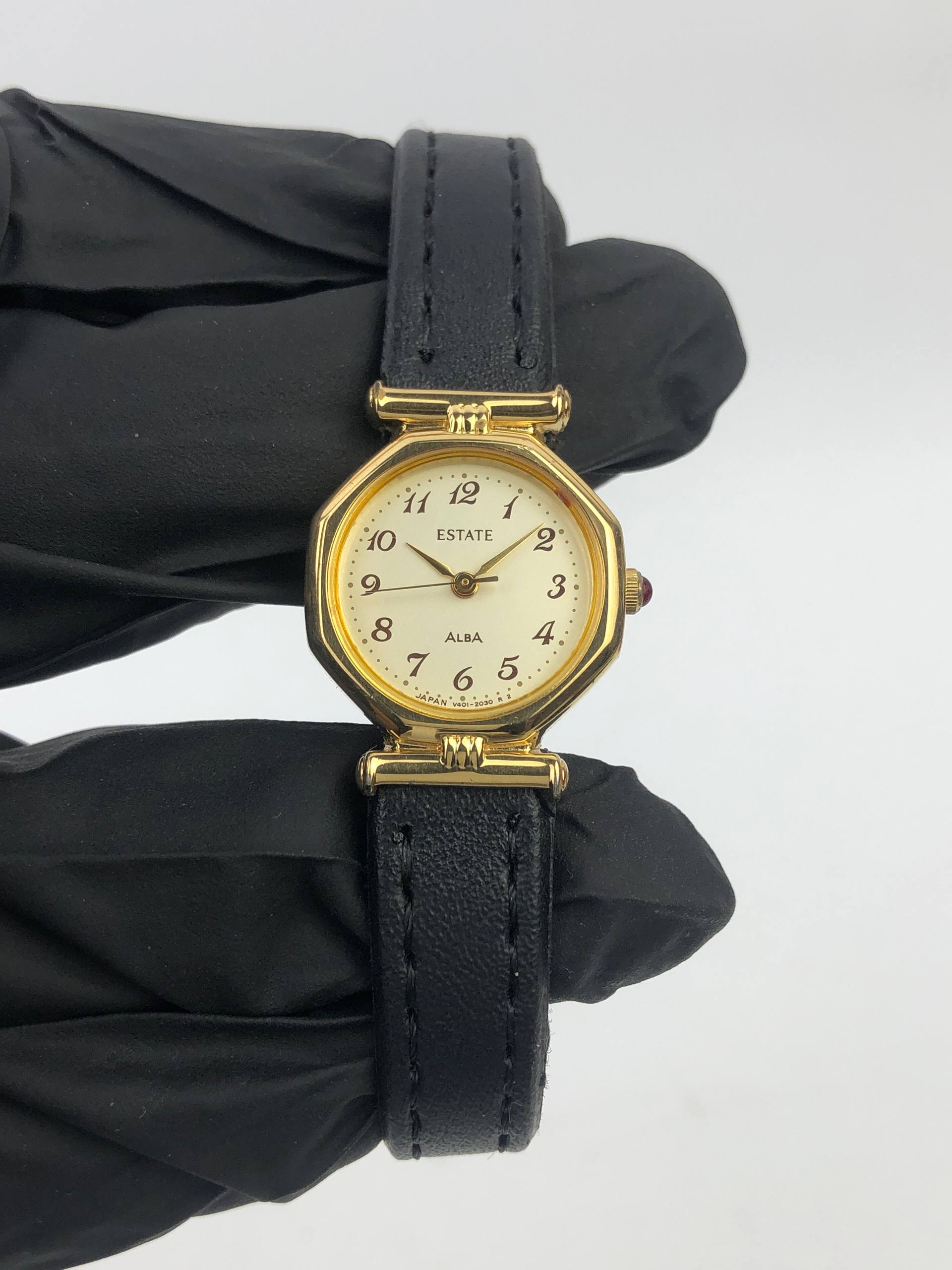 ALBA ESTATE OCTAGON V401-0810 GOLD QUARTZ JAPAN LEATHER - Gambar 2