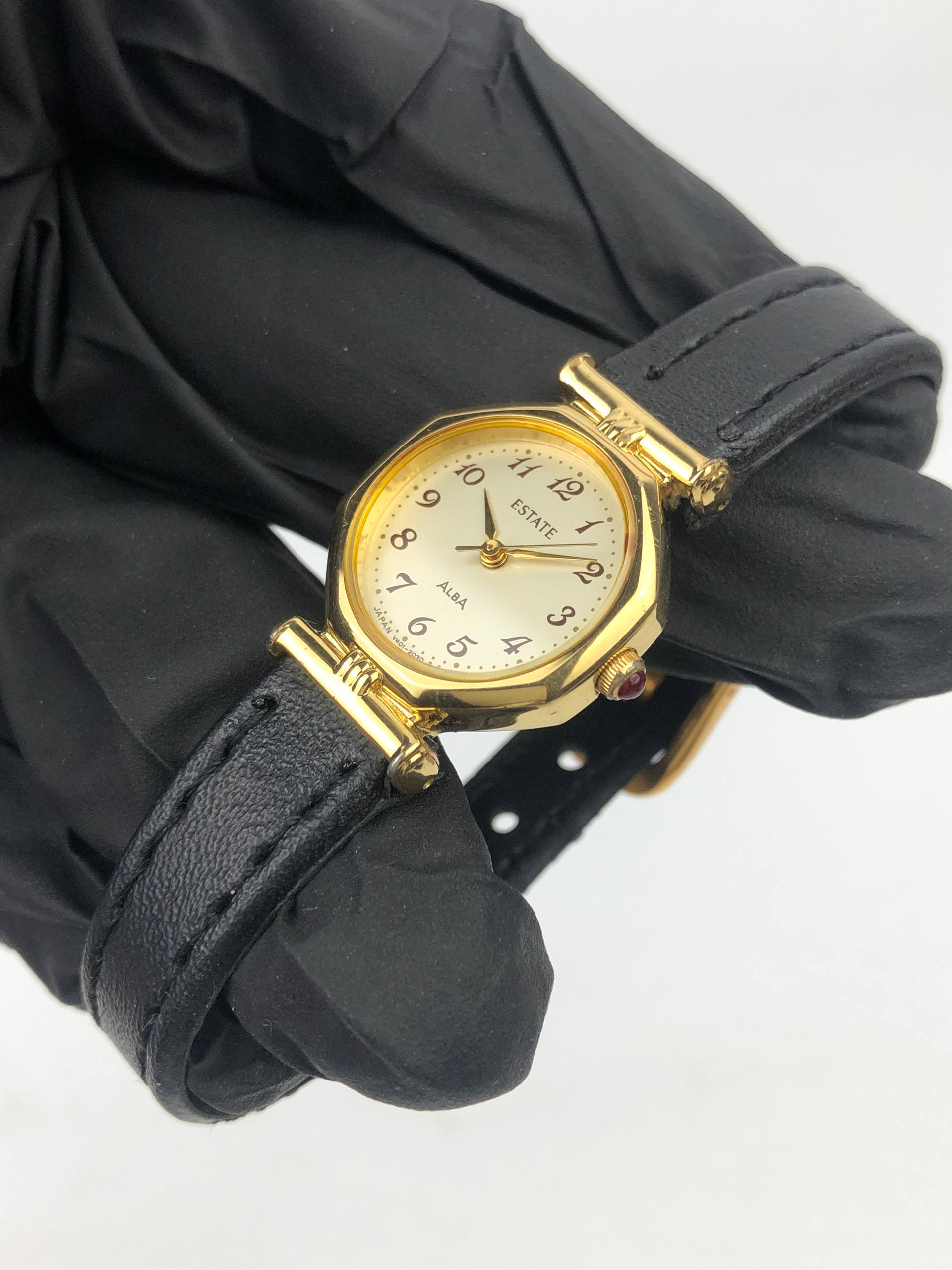 ALBA ESTATE OCTAGON V401-0810 GOLD QUARTZ JAPAN LEATHER - Gambar 3