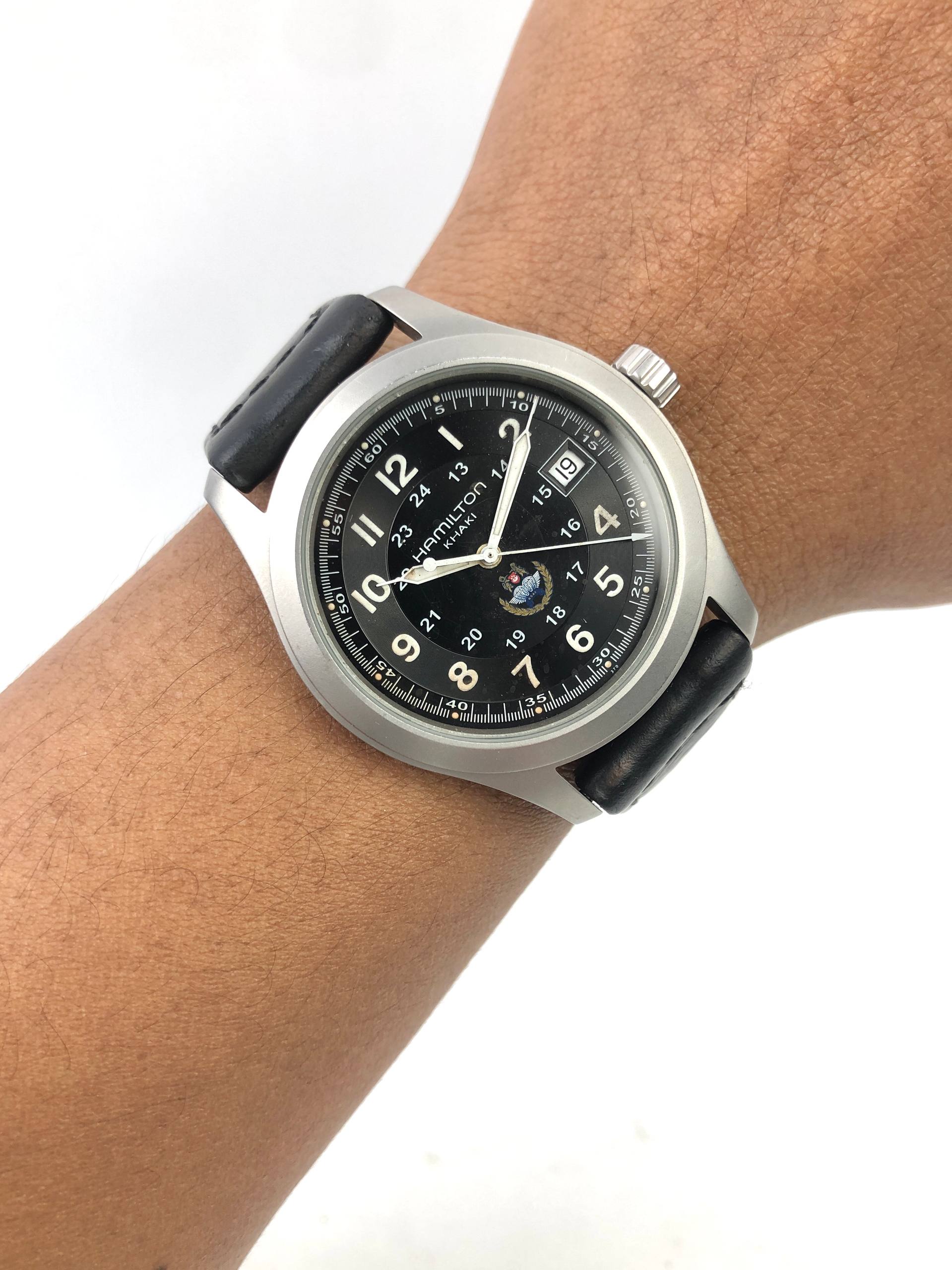 HAMILTON KHAKI QUARTZ FIELD MILITARY SWISS MADE BLACK DIAL DATE