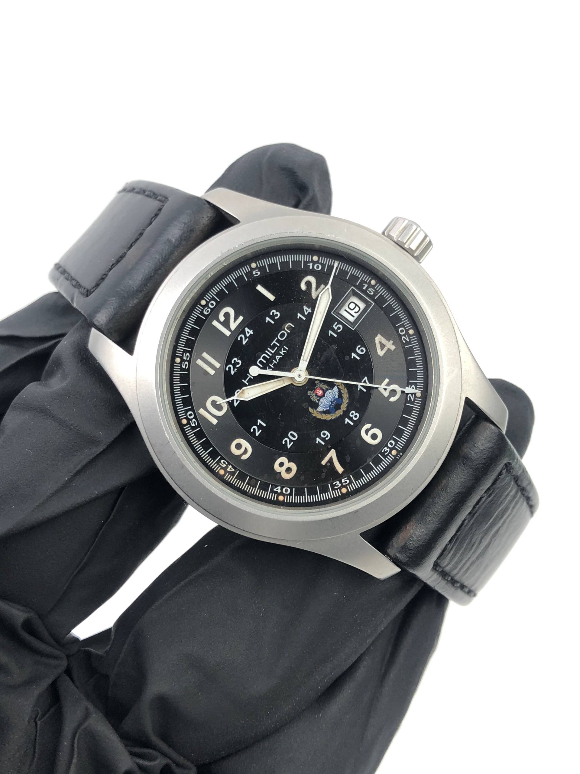 HAMILTON KHAKI QUARTZ FIELD MILITARY SWISS MADE BLACK DIAL DATE - Gambar 4