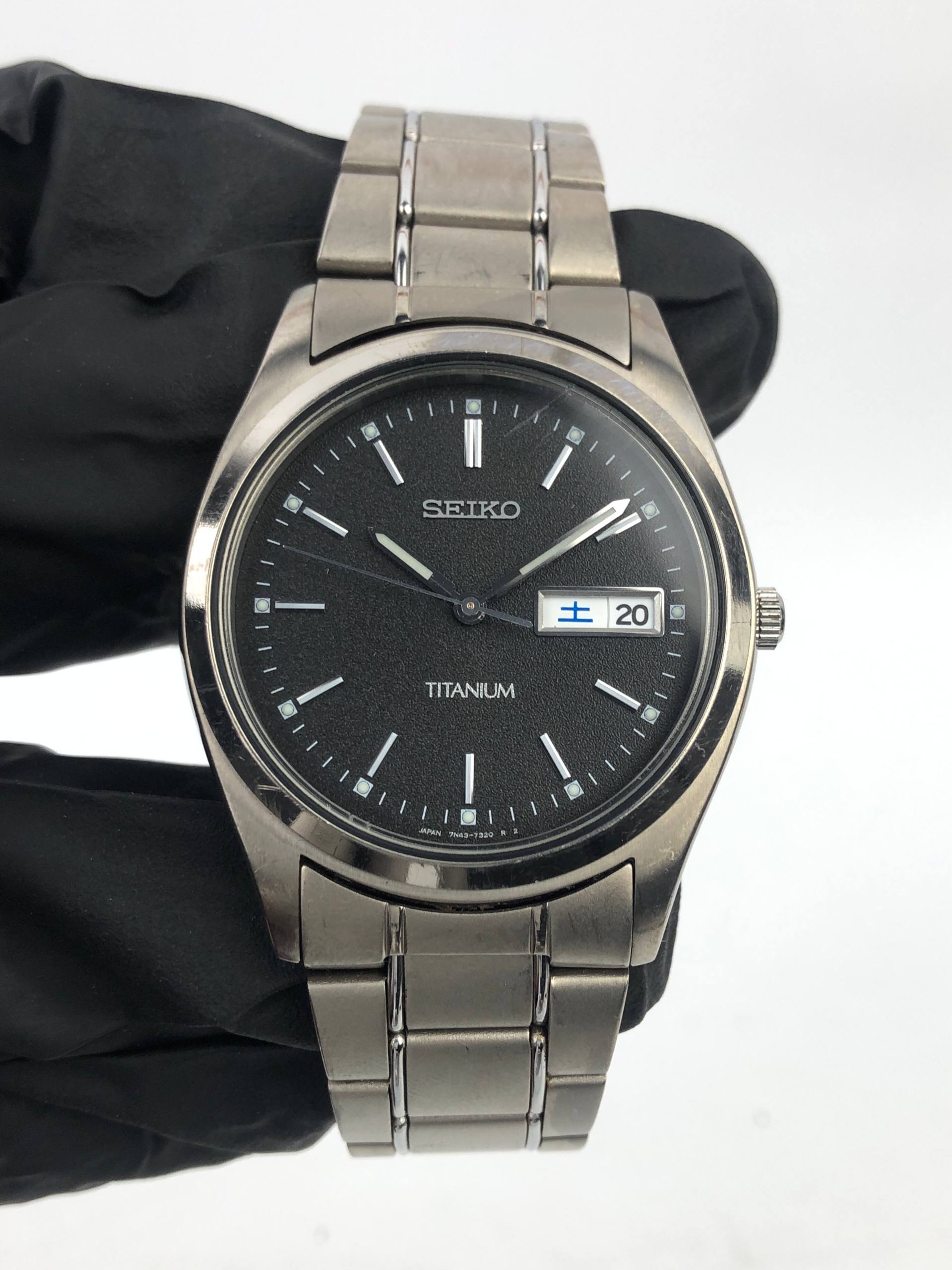 SEIKO 7N43-9090 TITANIUM JDM VINTAGE QUARTZ DAY DATE BLACK DIAL - Gambar 2