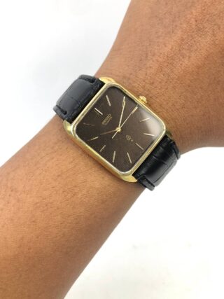 SEIKO 7830-5000 VINTAGE QUARTZ RECTANGULAR GOLD TONE BROWN TEXTURED DIAL