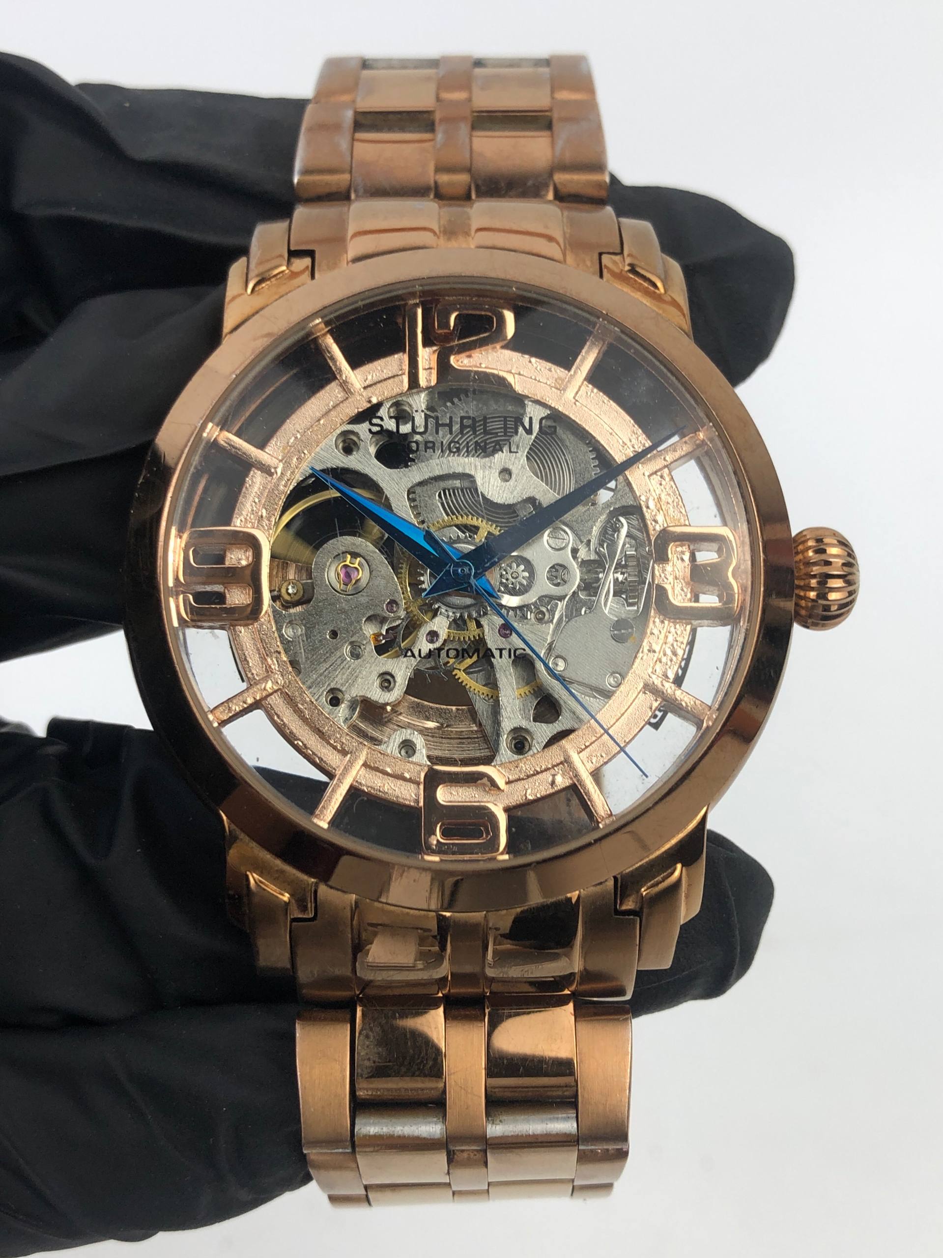 STUHRLING WINCHESTER RESERVE SKELETON GOLD MECHANICAL ORIGINAL - Gambar 2