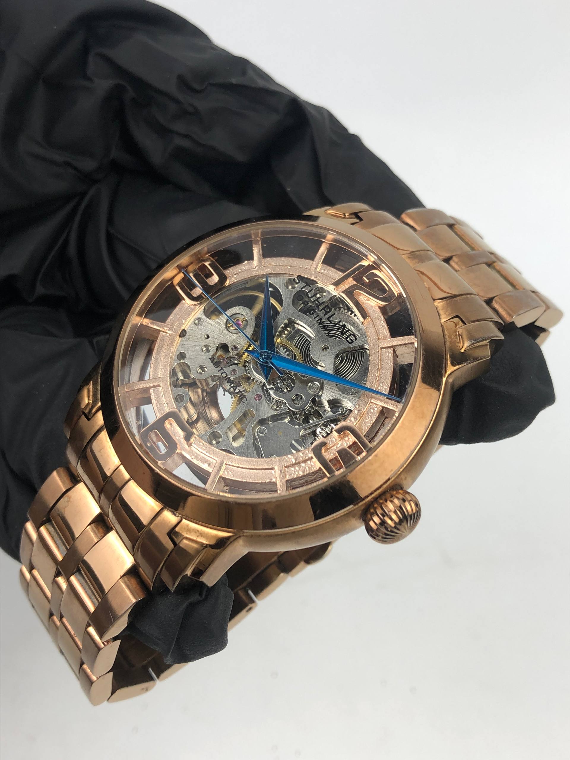 STUHRLING WINCHESTER RESERVE SKELETON GOLD MECHANICAL ORIGINAL - Gambar 3