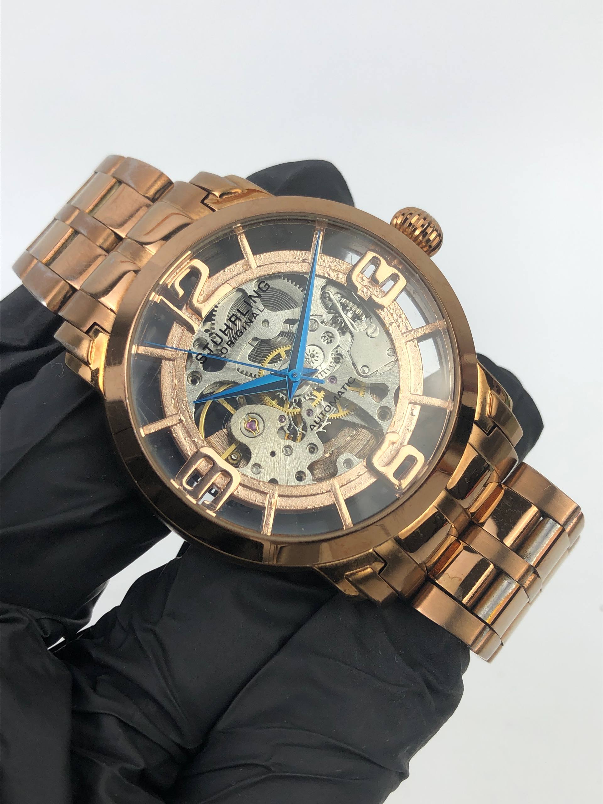 STUHRLING WINCHESTER RESERVE SKELETON GOLD MECHANICAL ORIGINAL - Gambar 4
