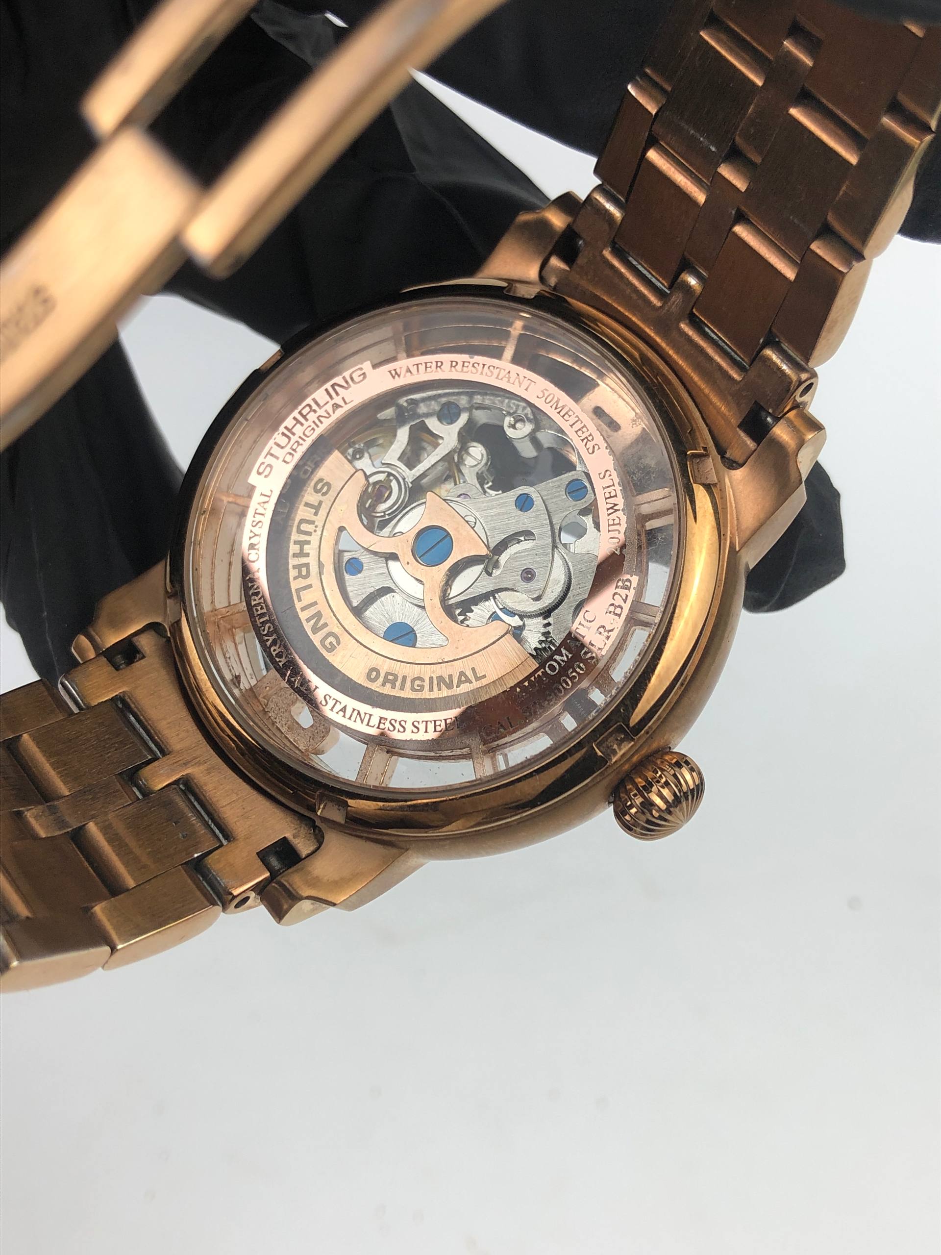 STUHRLING WINCHESTER RESERVE SKELETON GOLD MECHANICAL ORIGINAL - Gambar 8