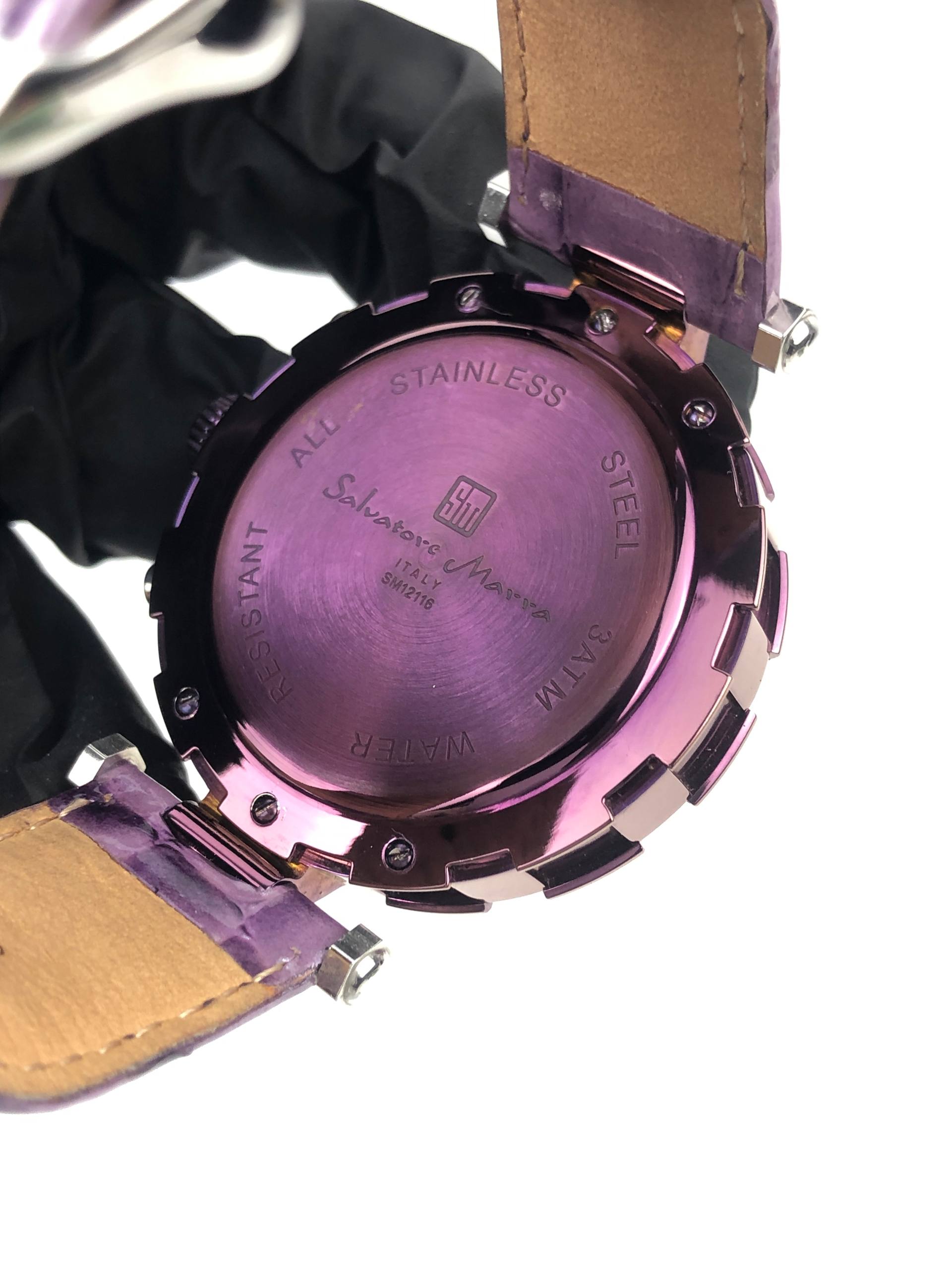 SALVATORE MARRA ITALY SM-15115-1 CHRONOGRAF PURPLE CASE ALL ORIGINAL - Gambar 7