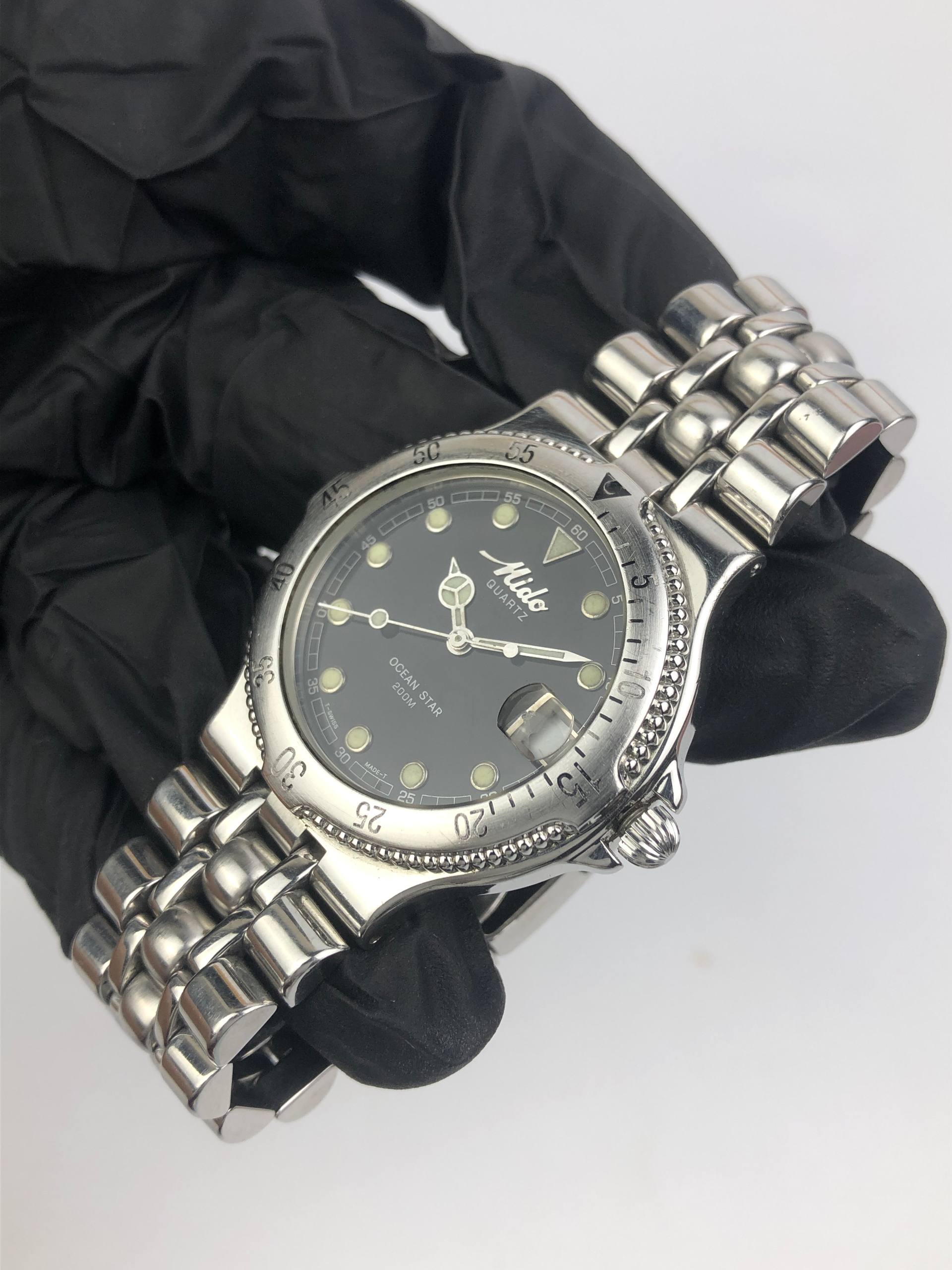 MIDO OCEAN STAR 200M QUARTZ BLACK DIAL ALL ORIGINAL - Gambar 3