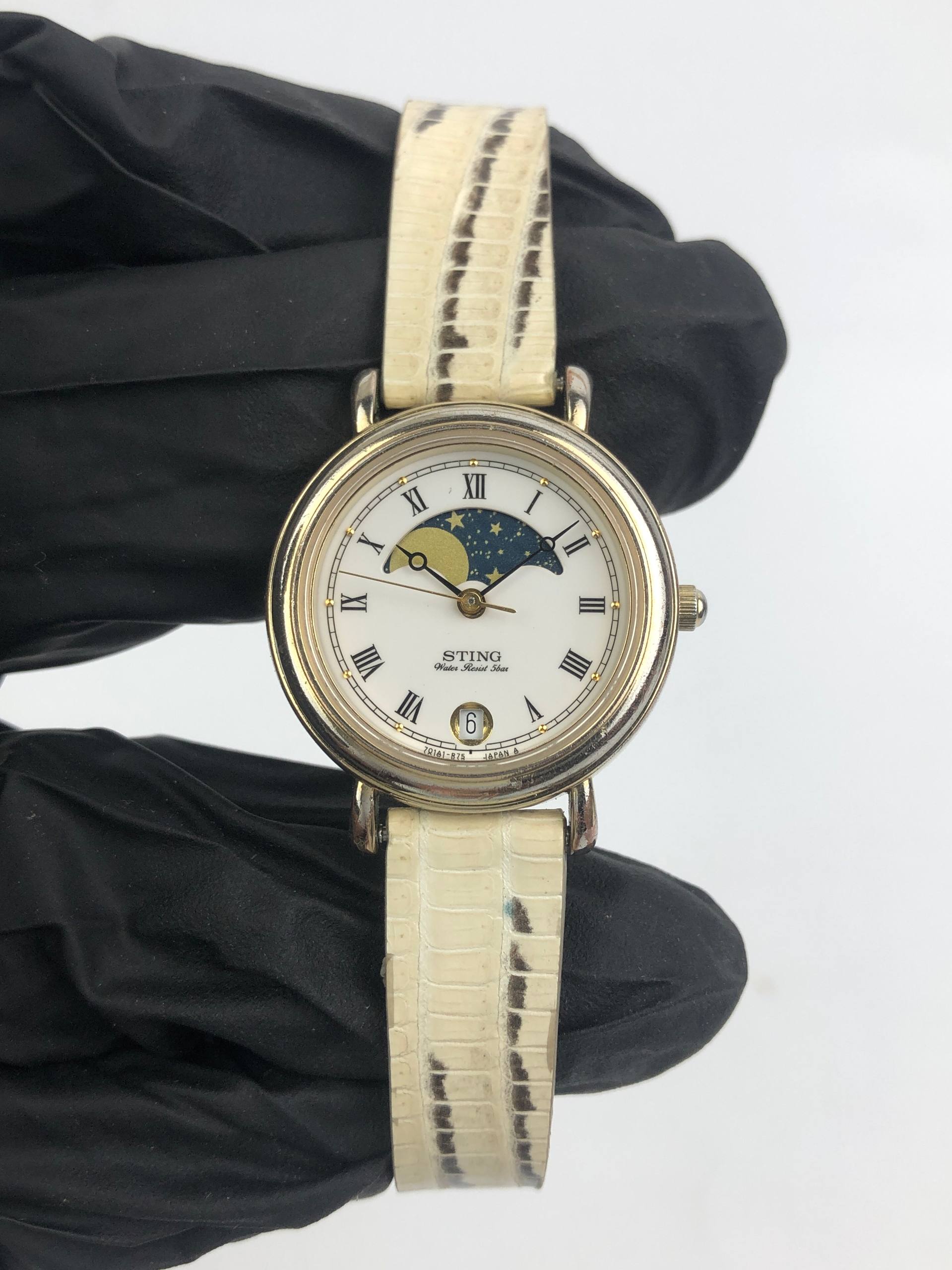 CASIO STING STN-160 MOONPHASE ROMAN LADY HANDMADE LEATHER STRAP - Gambar 2