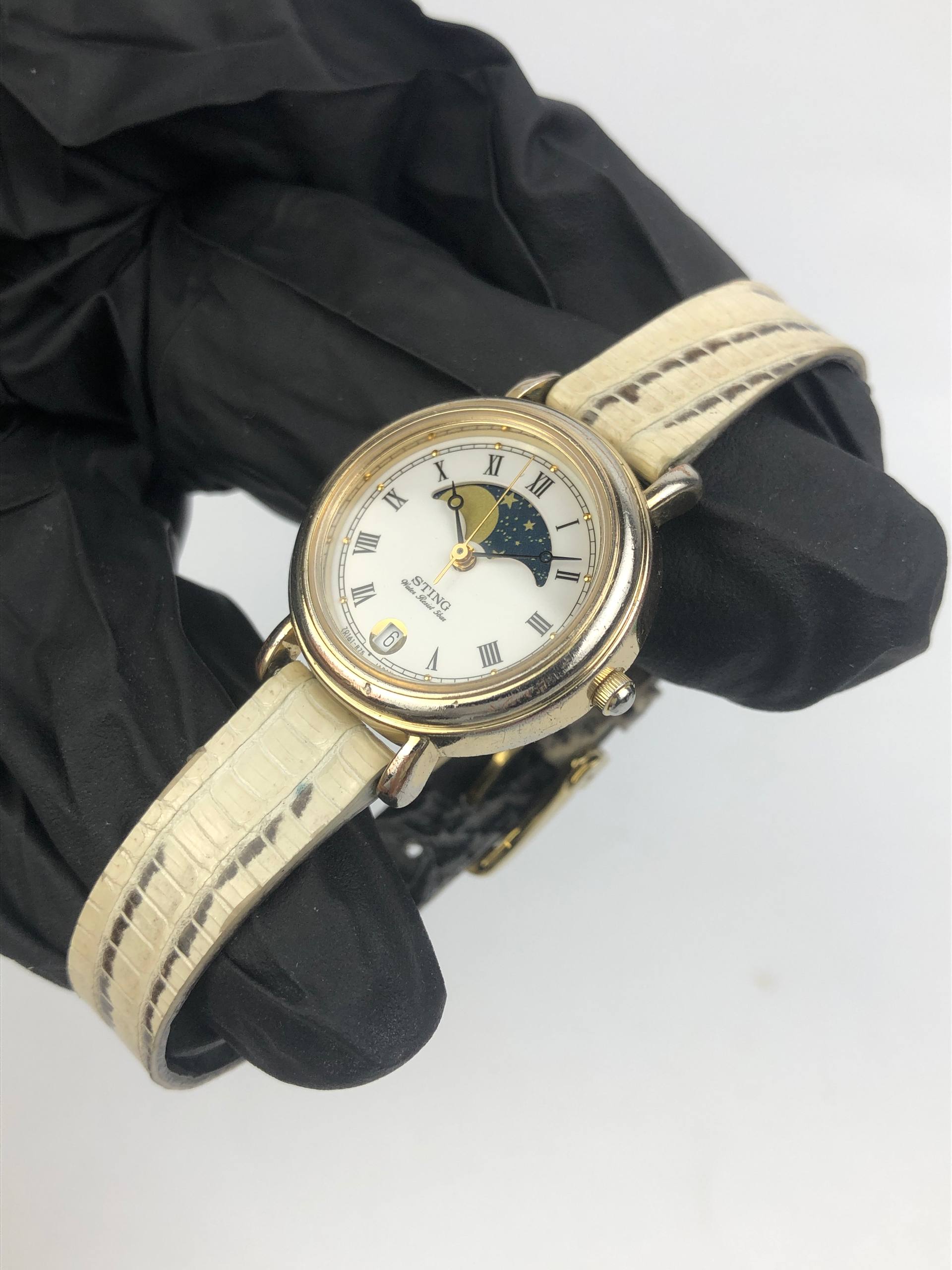 CASIO STING STN-160 MOONPHASE ROMAN LADY HANDMADE LEATHER STRAP - Gambar 4