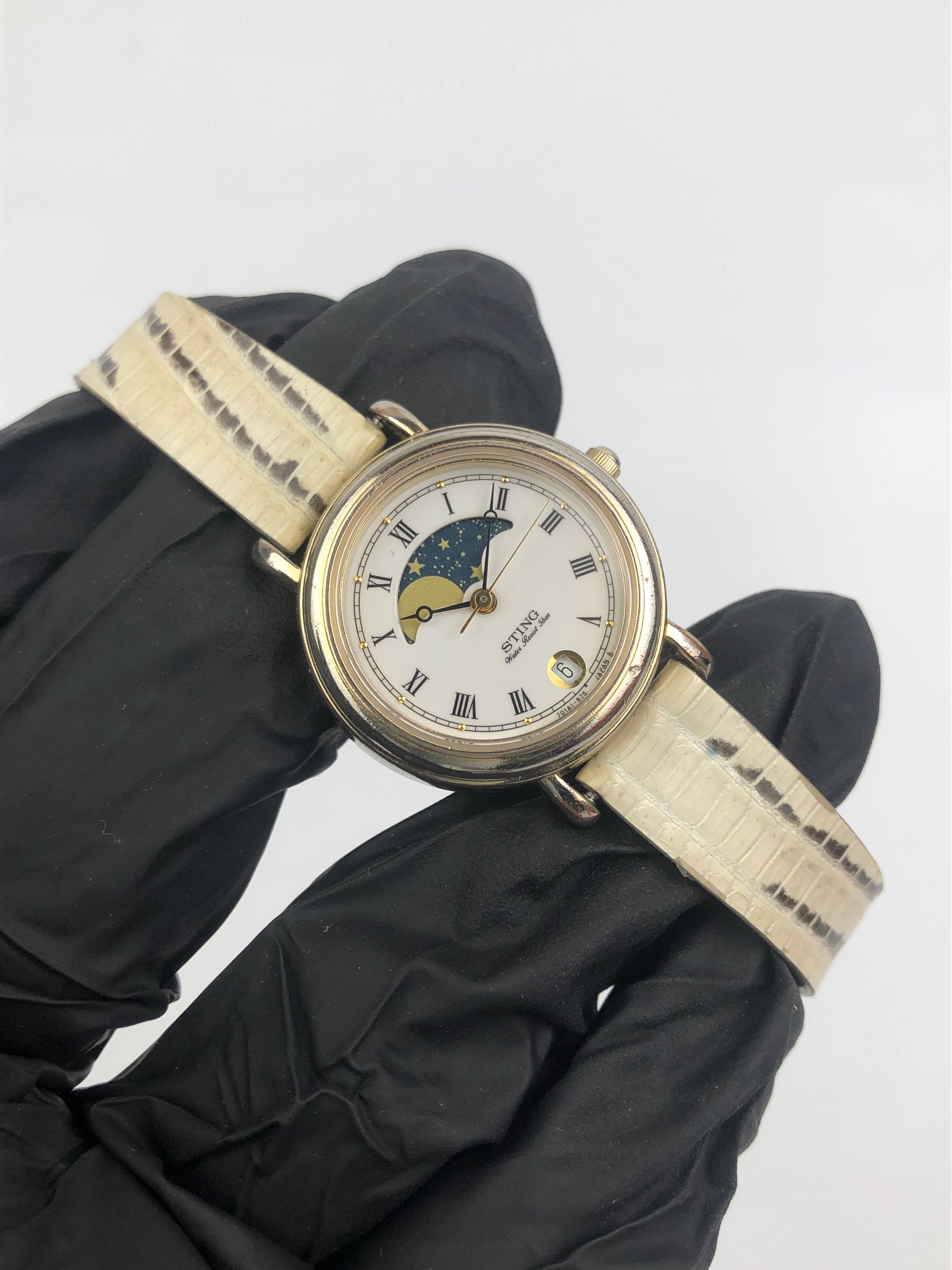 CASIO STING STN-160 MOONPHASE ROMAN LADY HANDMADE LEATHER STRAP - Gambar 3